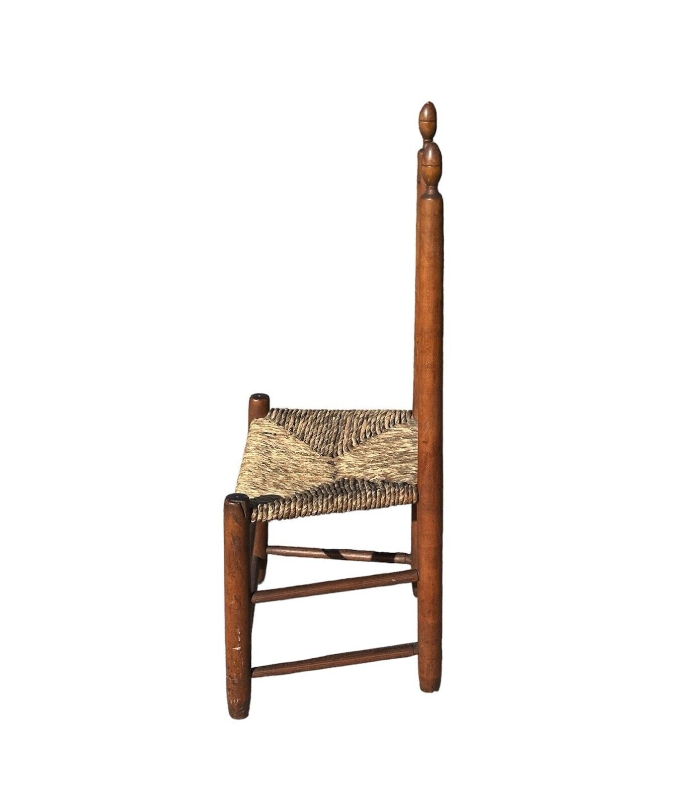 Antique 19th Century New England Ladderback Side Chair With Lemon Top Finials