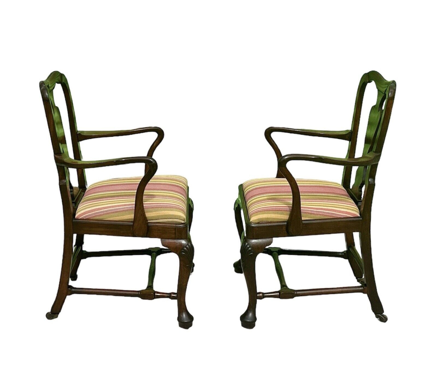 Set of Ten Queen Anne Style Walnut Shell Carved Dining Chairs With Penguin Backs