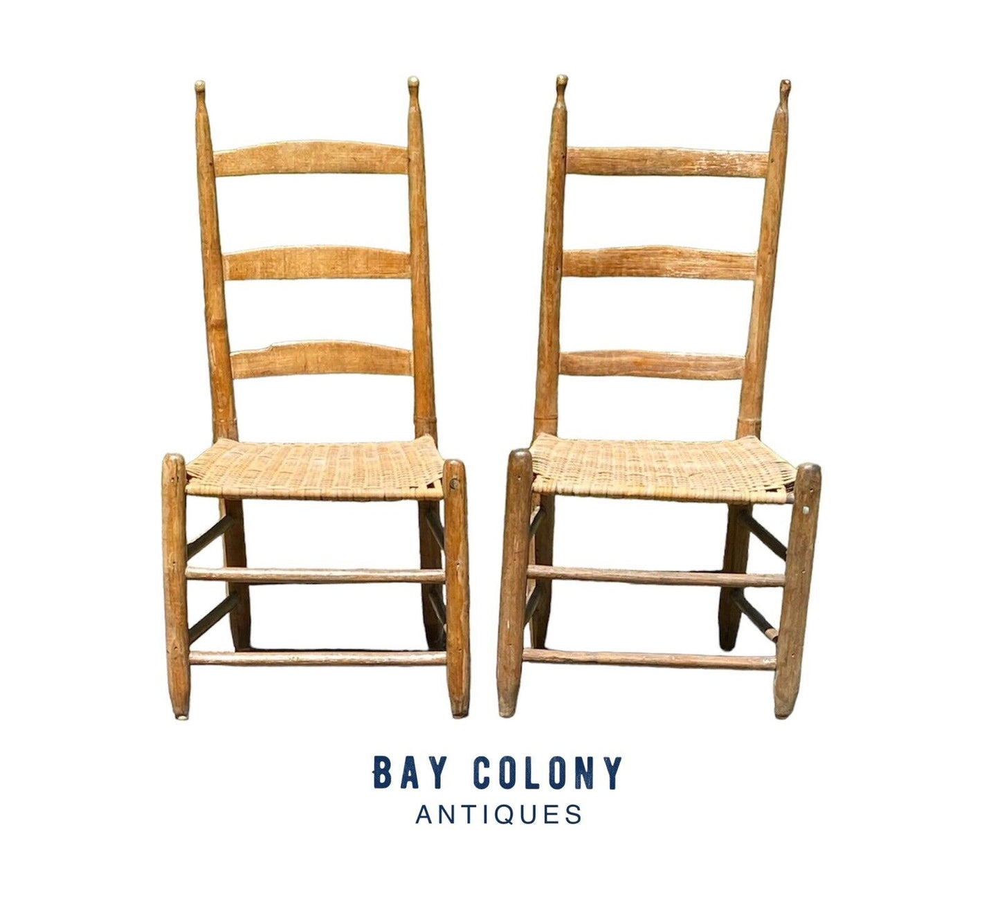 Pair of 19th Century Antique Southern Ladderback Side Chairs -splint Woven Seats