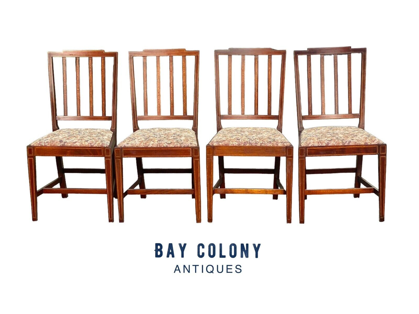 Antique Set Of 4 Sheraton Mahogany Dining Chairs with Satinwood Inlay CA 1920