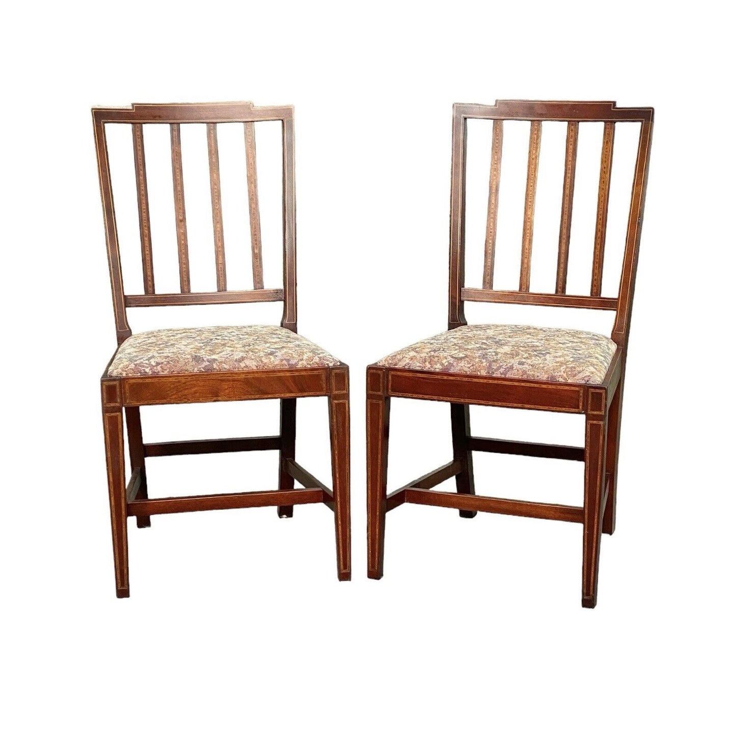 Antique Set Of 4 Sheraton Mahogany Dining Chairs with Satinwood Inlay CA 1920