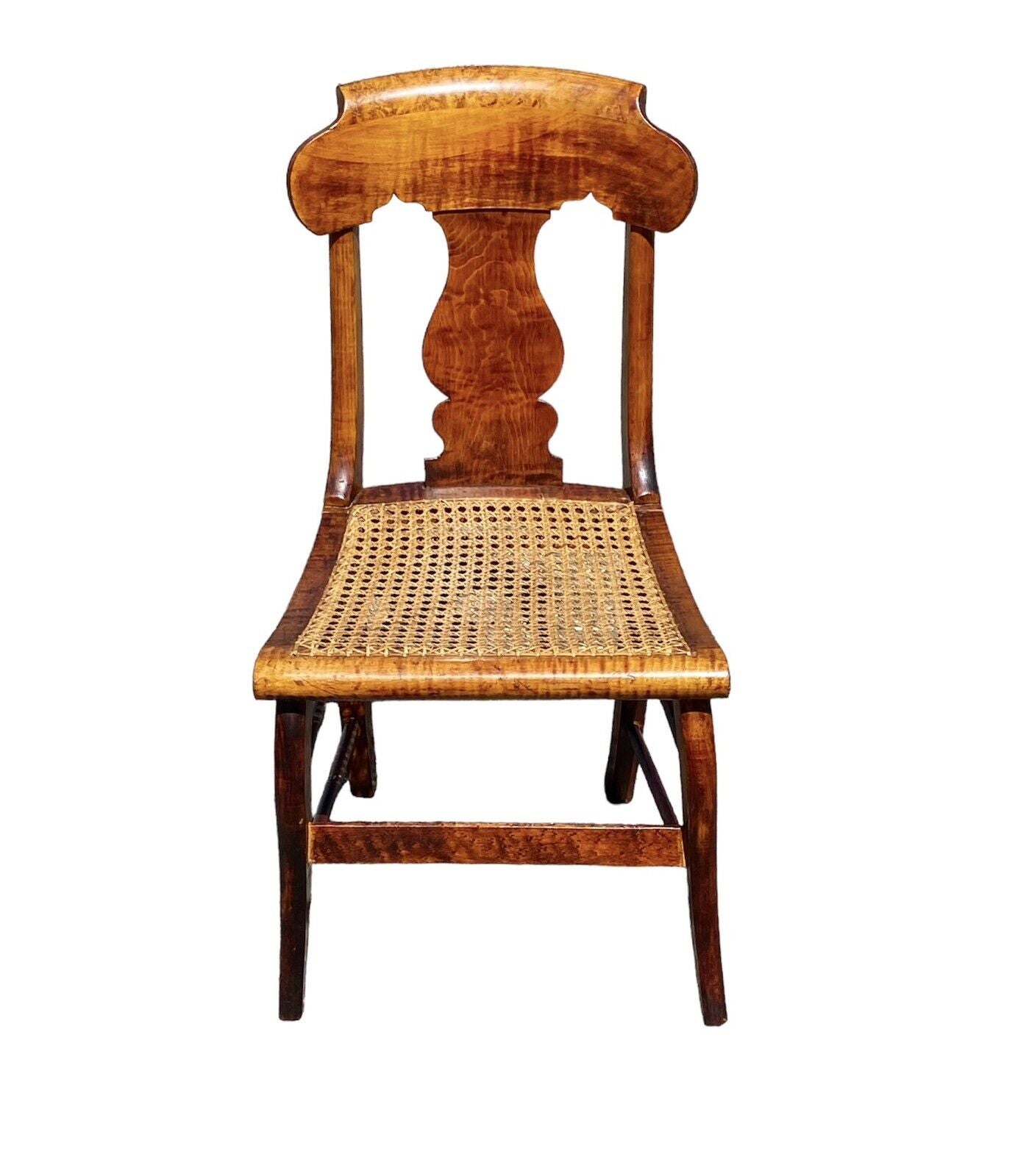 Antique Pair of Tiger Maple & Bird's Eye Maple Side Chairs with Cane Seats