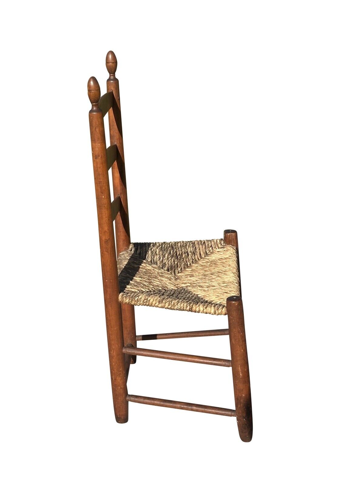 Antique 19th Century New England Ladderback Side Chair With Lemon Top Finials