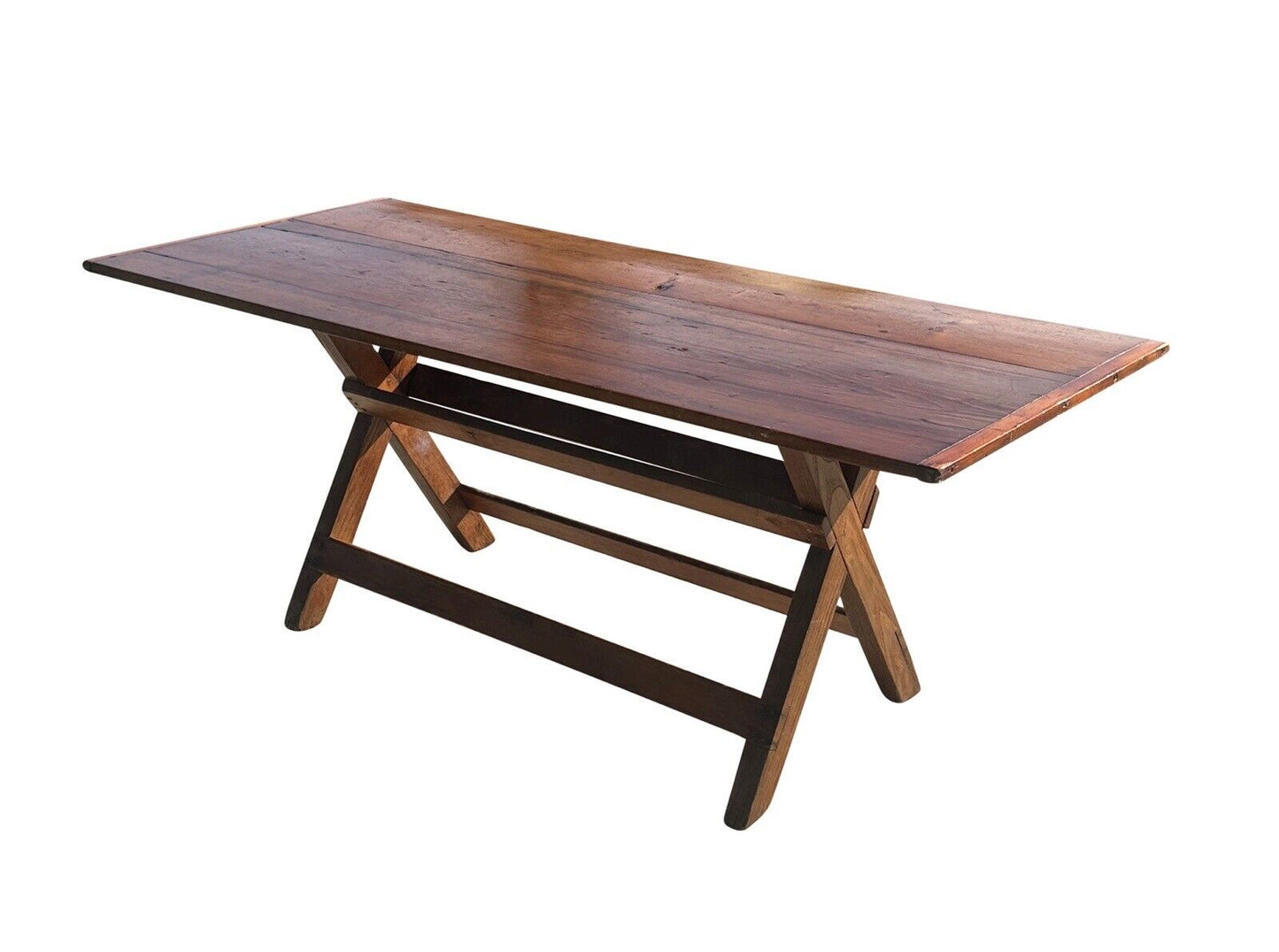 Late 19th Century Antique Nantucket Sawbuck Dining Table With Breadboard Ends