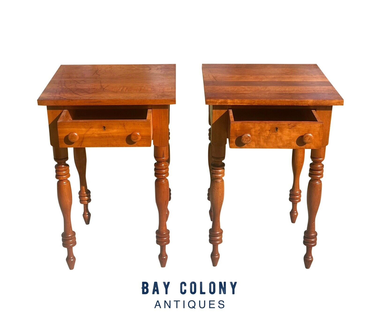 Pair of Antique Sheraton Style Cherry Kentucky Single Drawer Bedside Nightstands