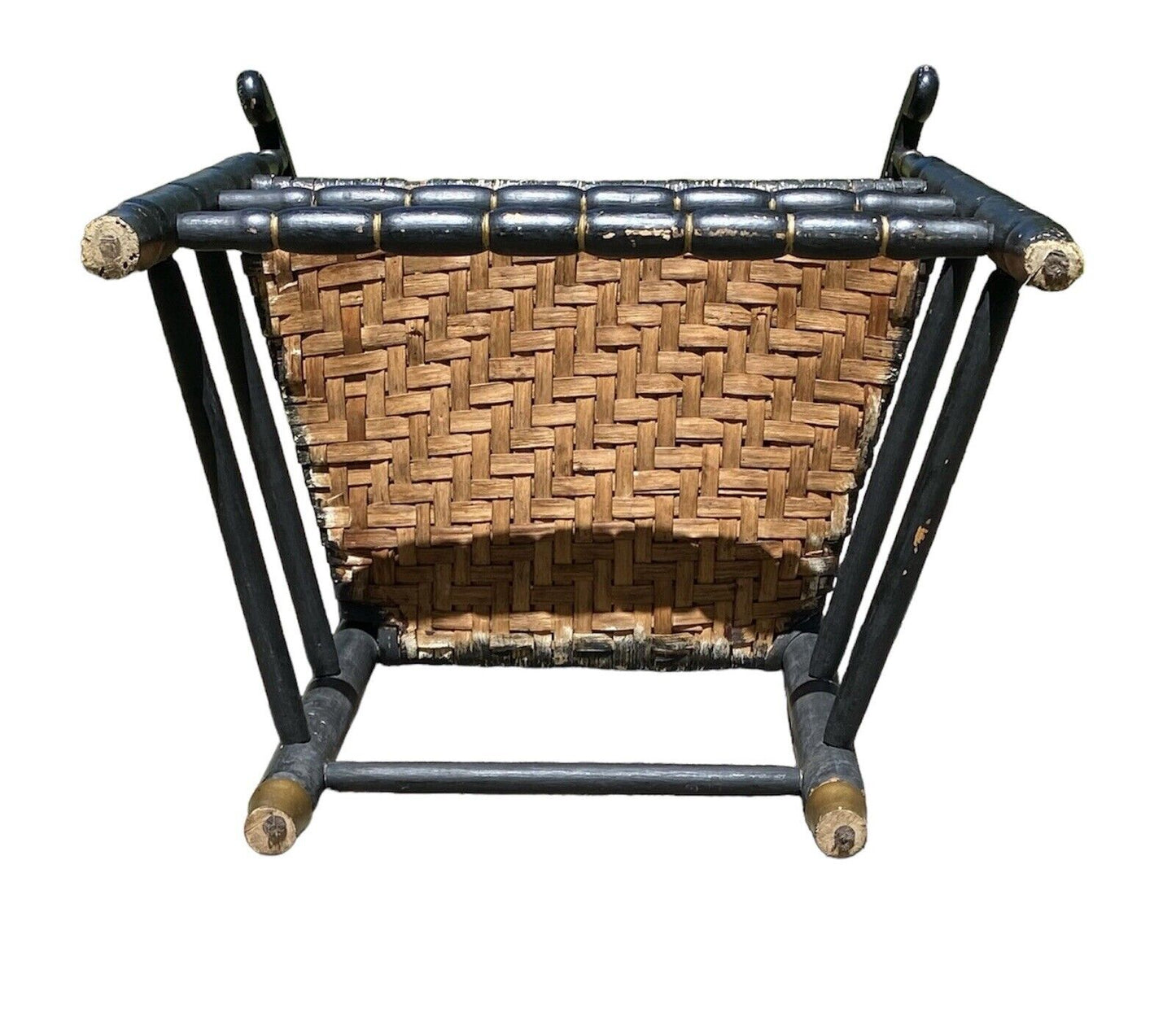 18th Century Antique Queen Anne Ladderback Chair in Black With Ram's Head Arms