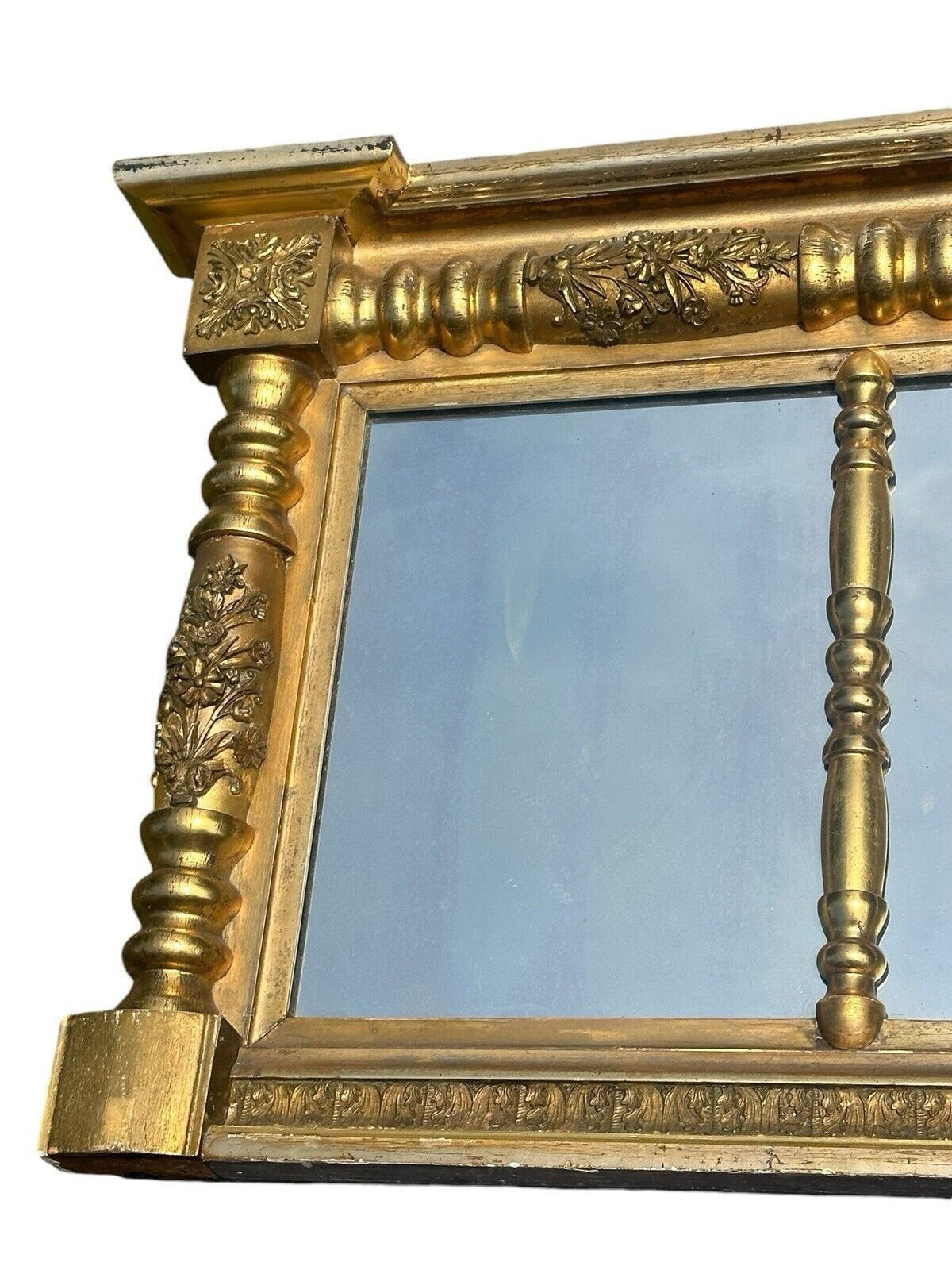 Antique Late Federal Period Giltwood Overmantle Mirror With Original Paper Label