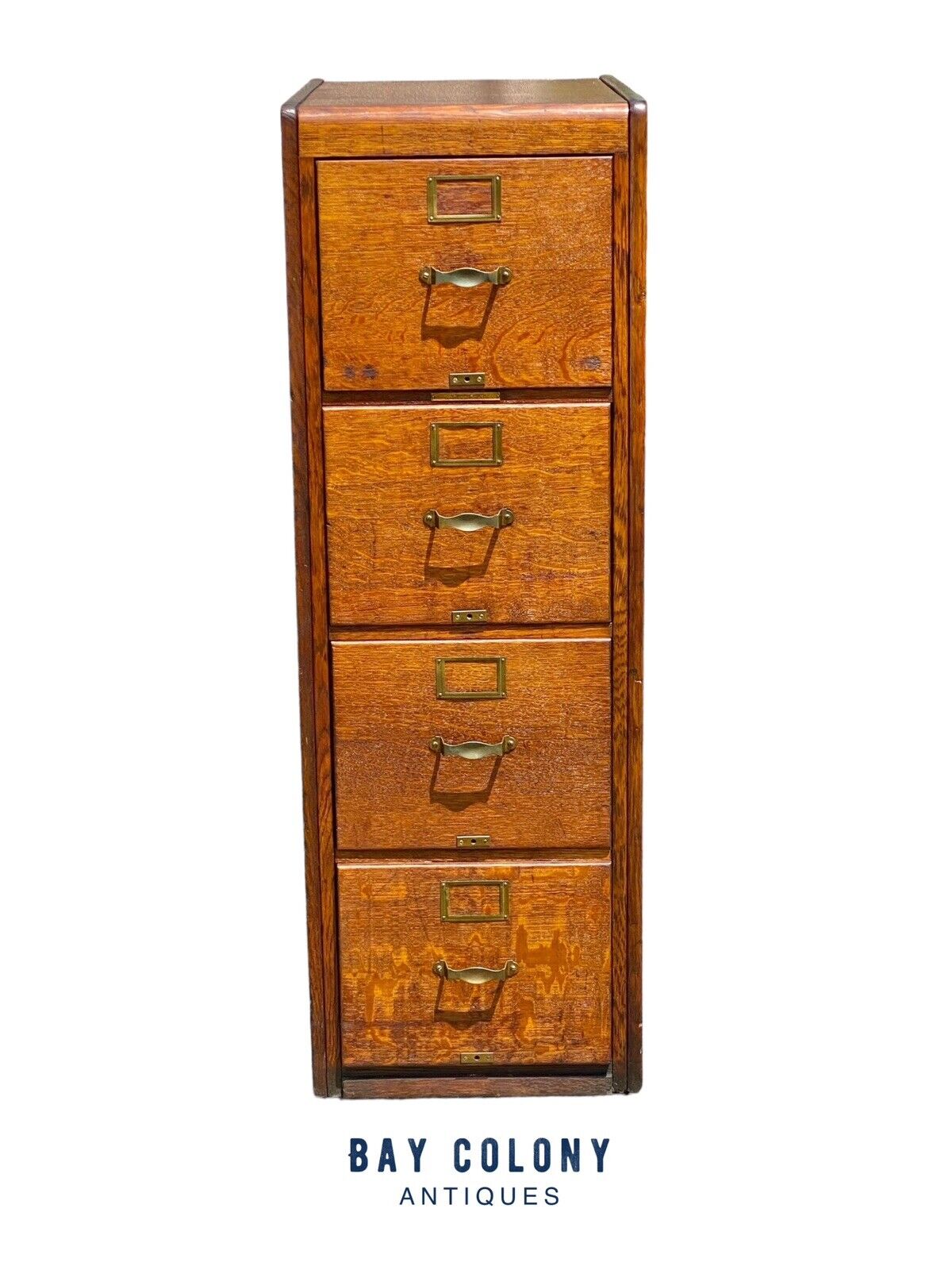 Antique Tiger Oak 4 Drawer Wood File Cabinet