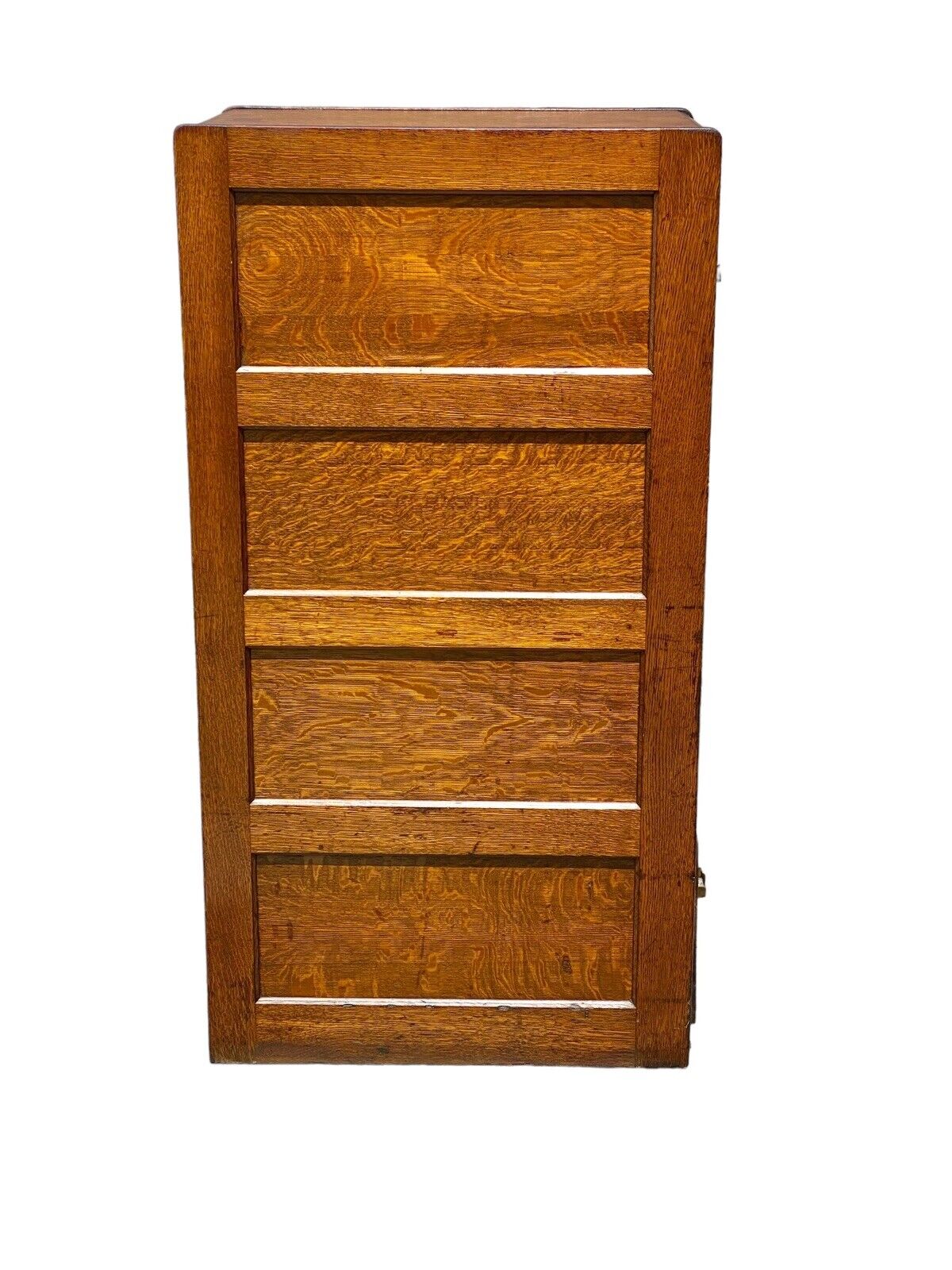 Antique Tiger Oak 4 Drawer Wood File Cabinet