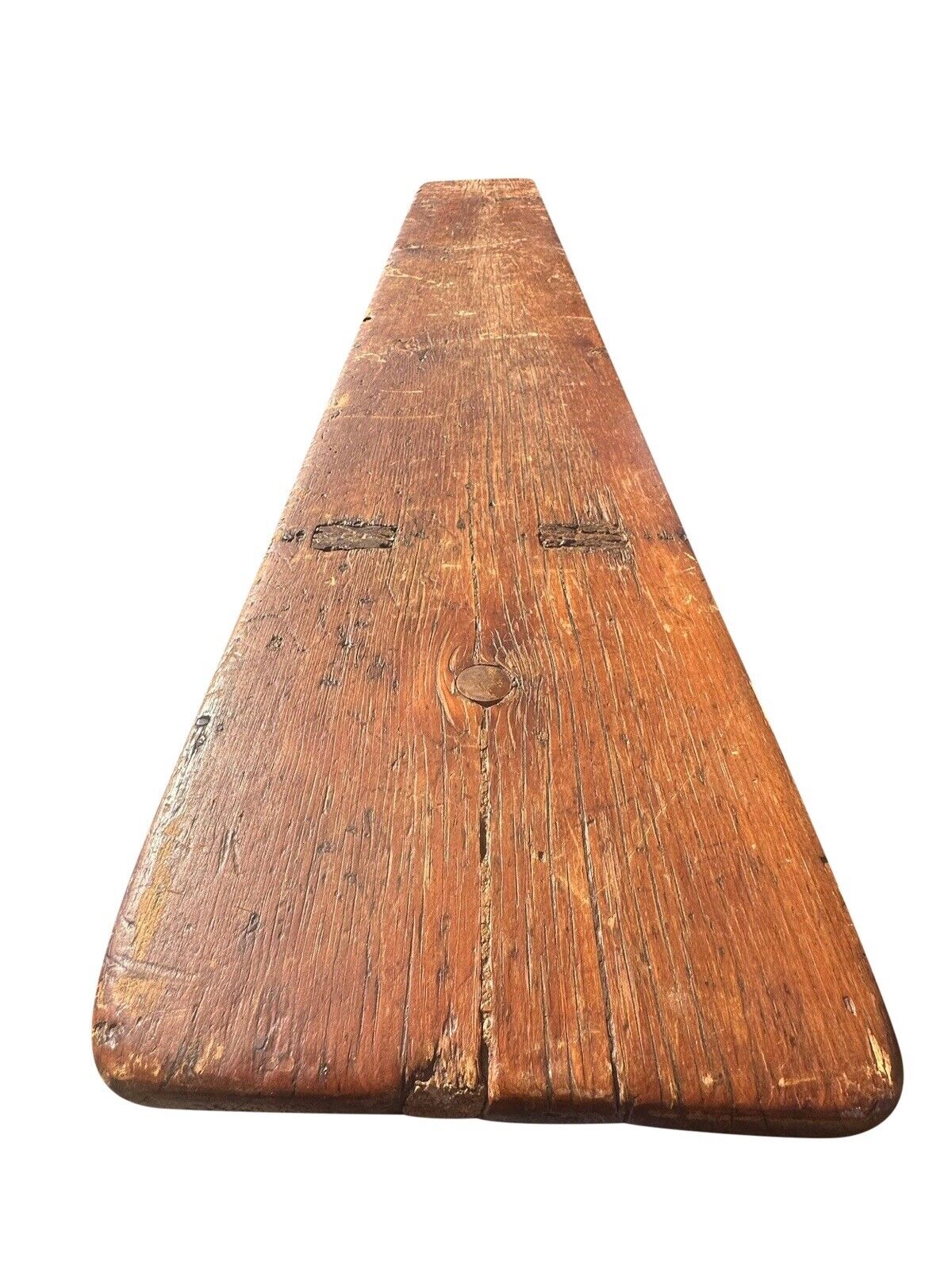 Antique Primitive Pine Nantucket Meetinghouse Bench With Half Moon Cutout Ends