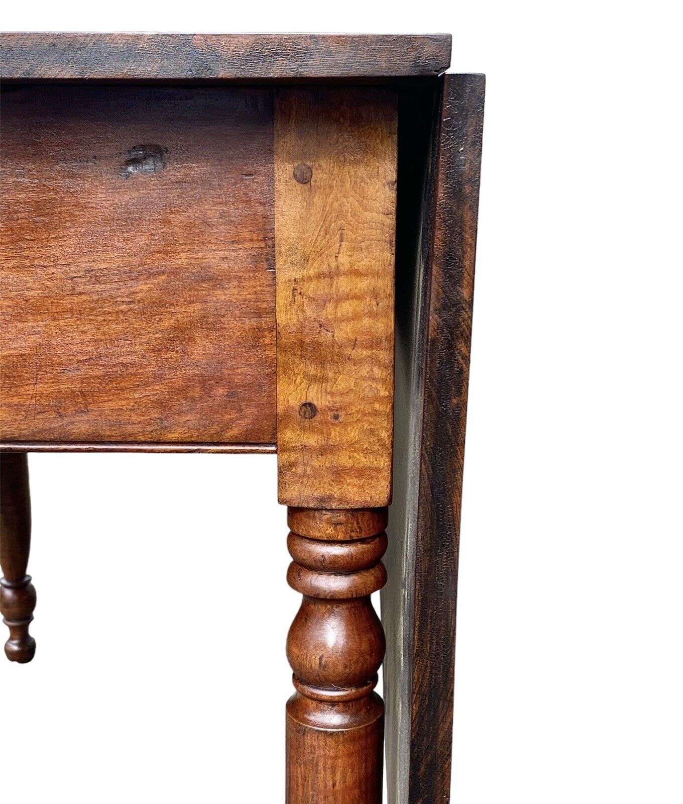 Antique Sheraton Style Cherry & Tiger Maple Drop Leaf Dining Table with Gateleg