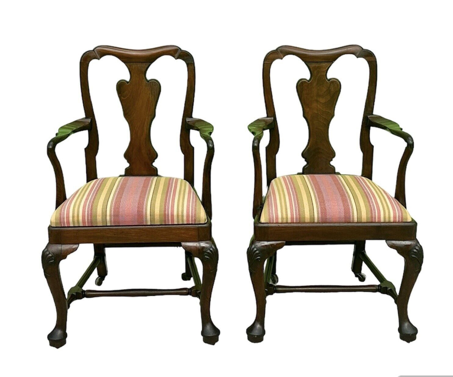 Set of Ten Queen Anne Style Walnut Shell Carved Dining Chairs With Penguin Backs