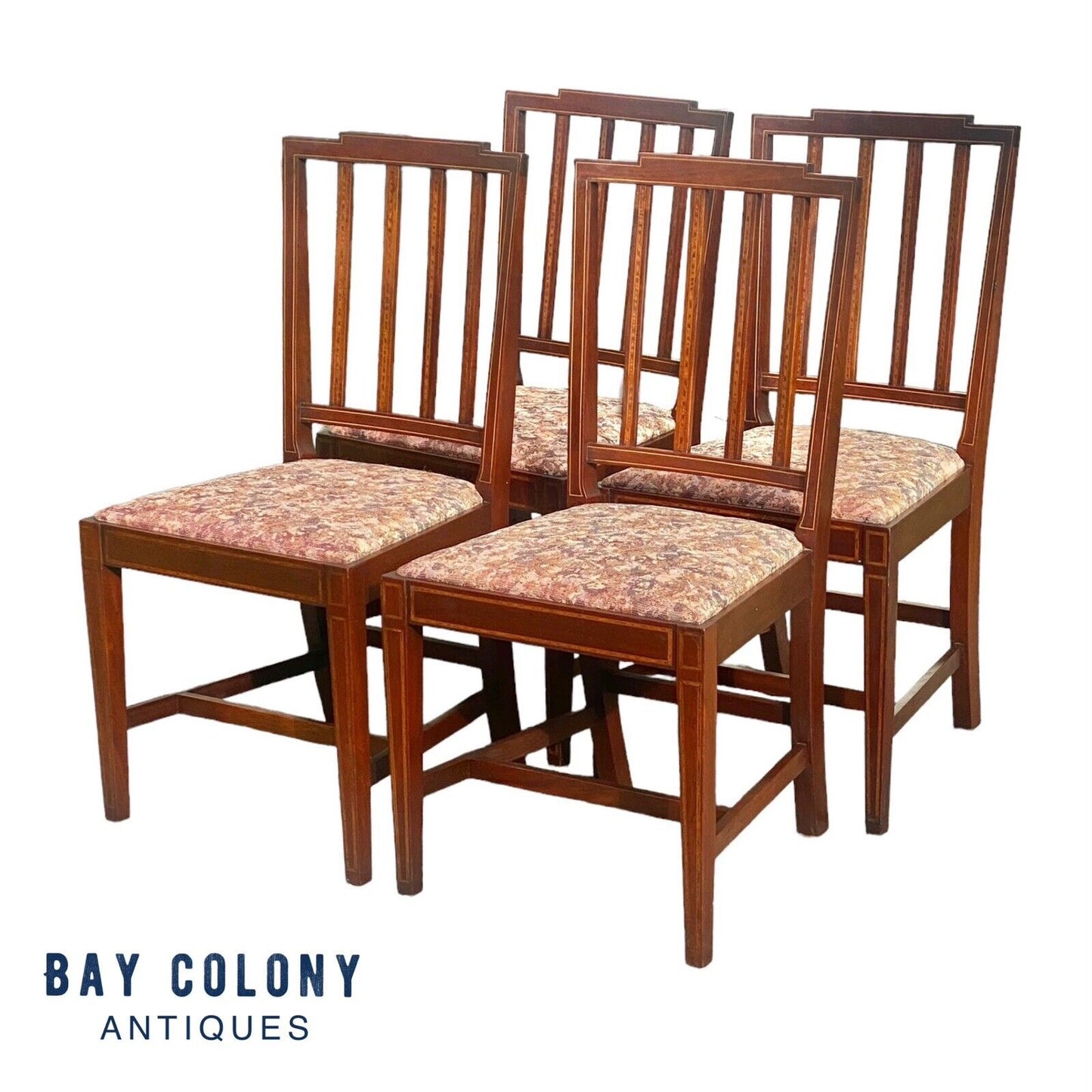 Antique Set Of 4 Sheraton Mahogany Dining Chairs with Satinwood Inlay CA 1920