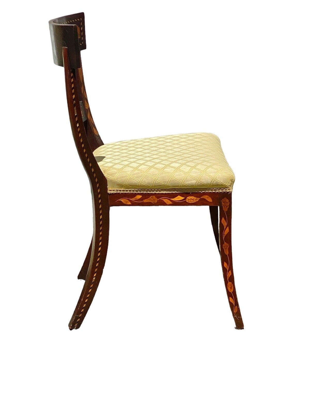 Antique Mahogany Side Chair with Floral Marquetry Inlay