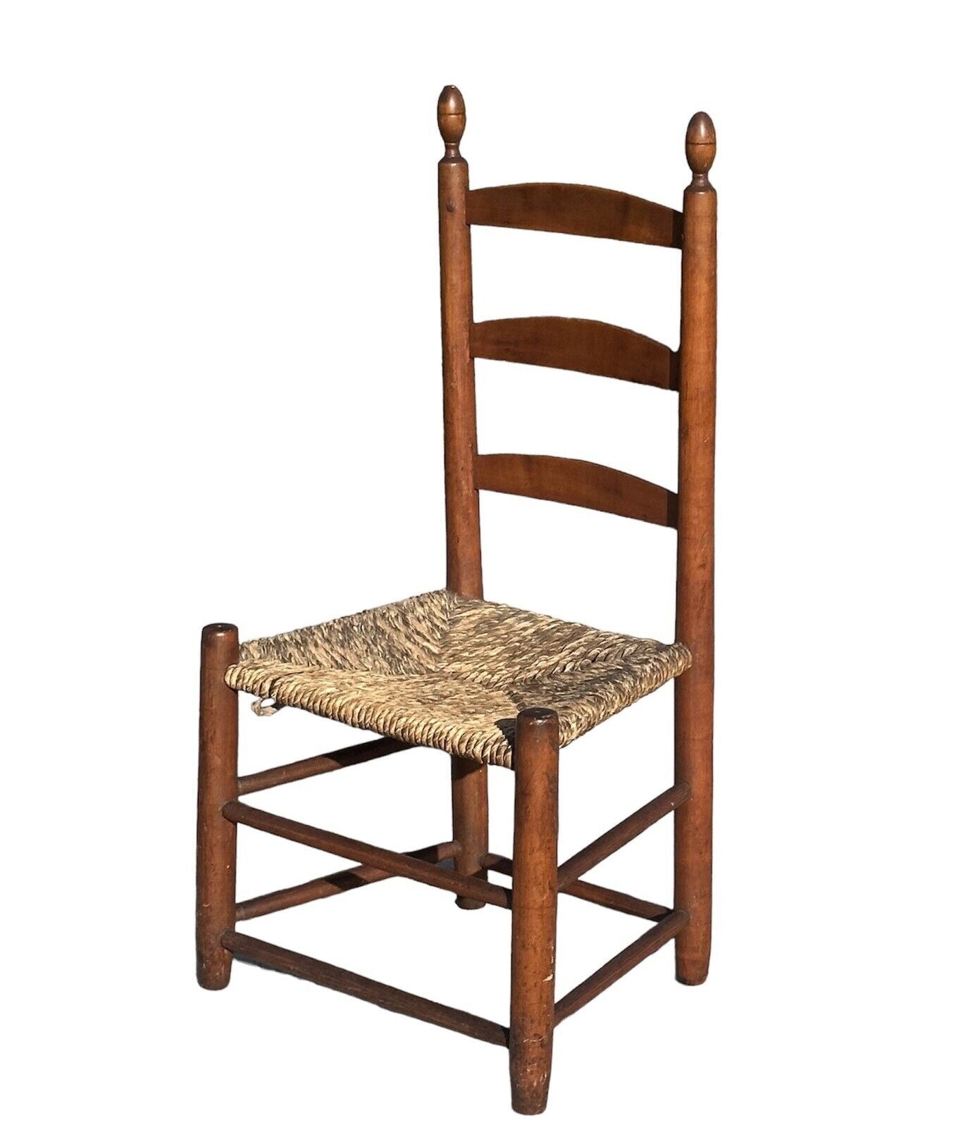 Antique 19th Century New England Ladderback Side Chair With Lemon Top Finials