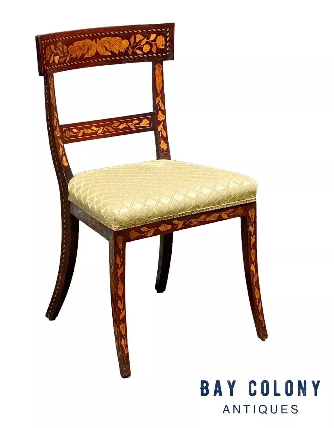 Antique Mahogany Side Chair with Floral Marquetry Inlay