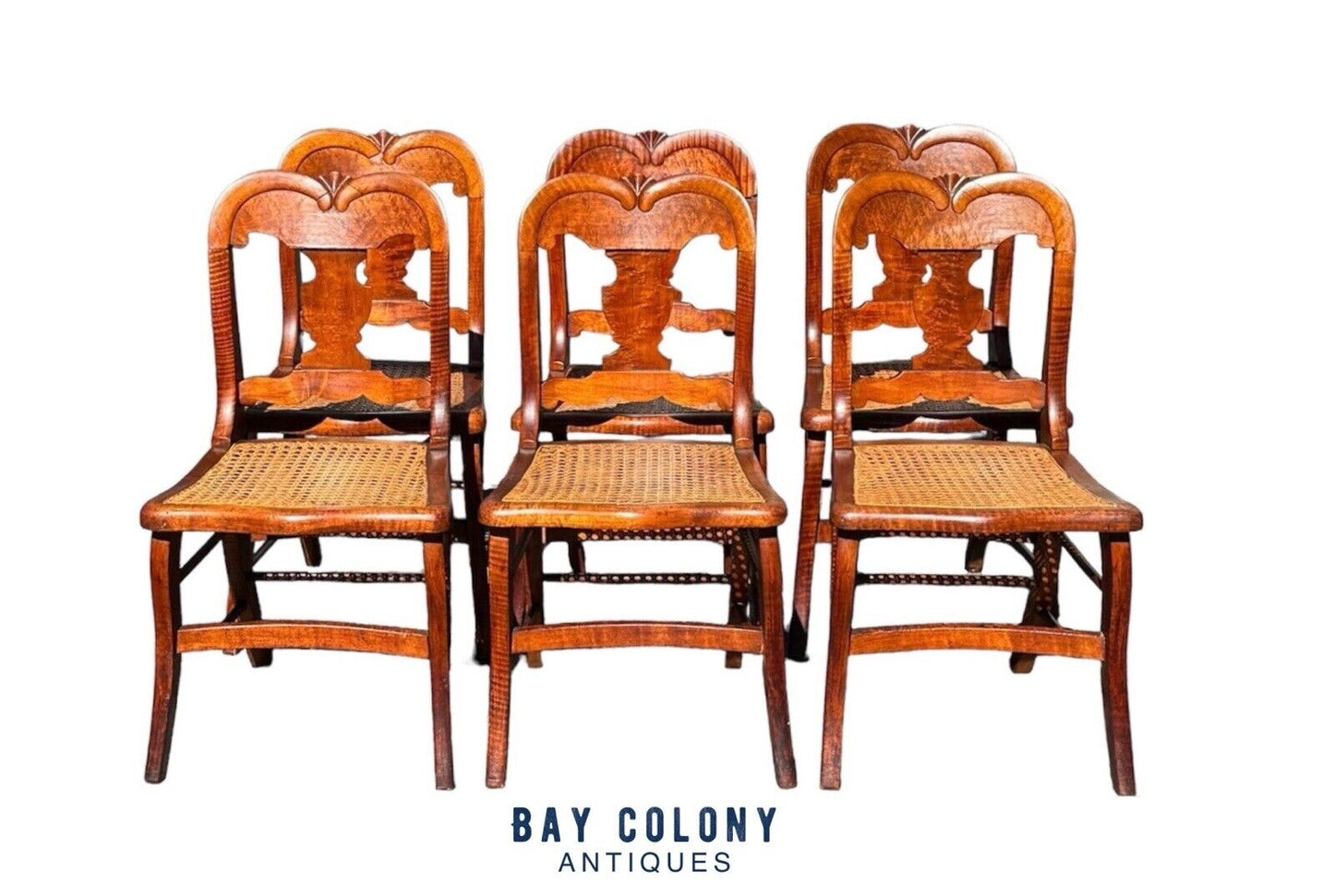 Set of Six Antique Federal Period Bird's Eye & Tiger Maple Country Dining Chairs