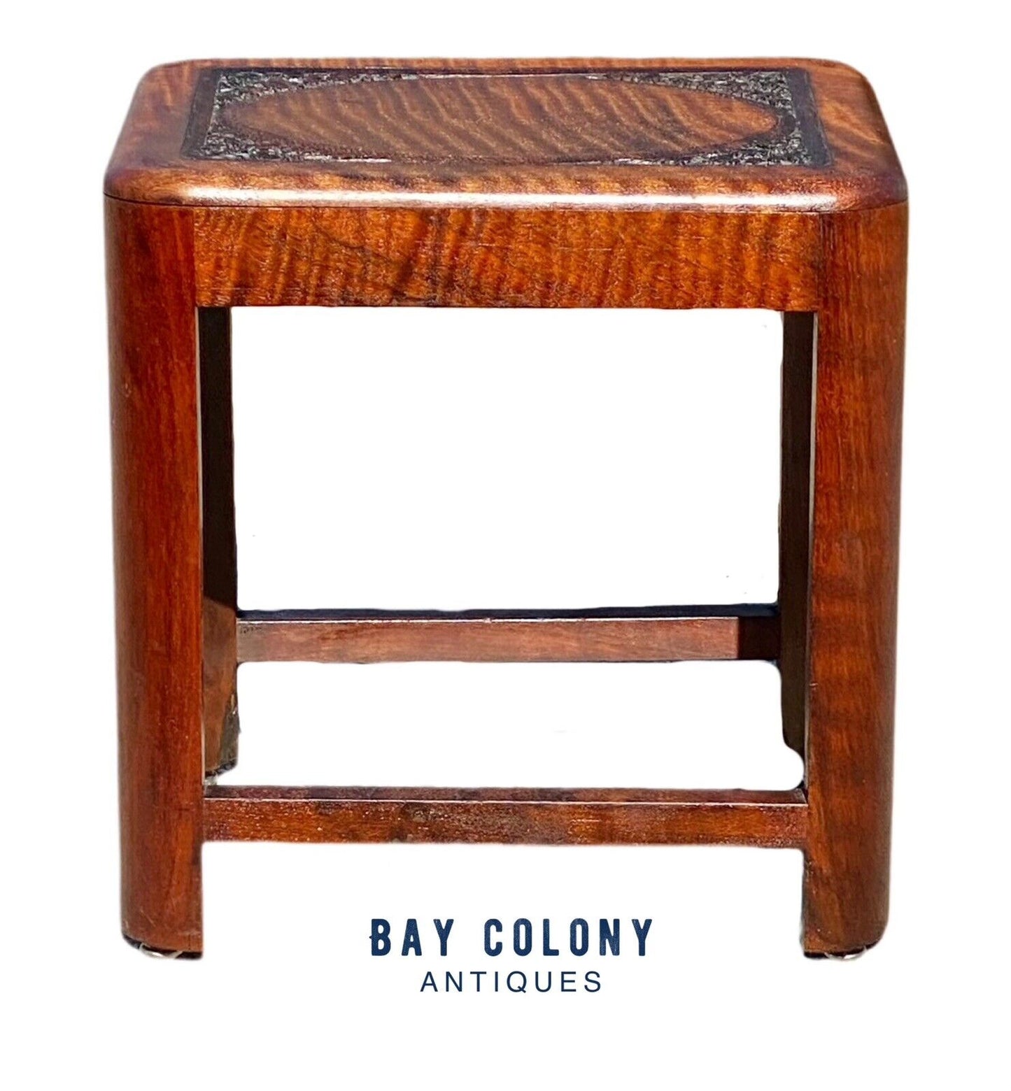 Vintage Fiddleback Mahogany Footstool / Vanity Bench with Flower Carvings