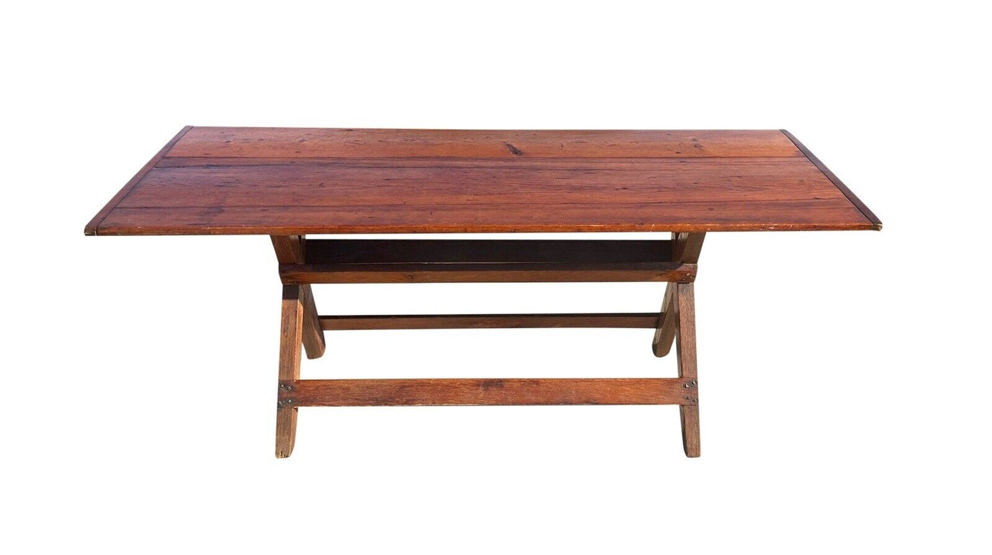 Late 19th Century Antique Nantucket Sawbuck Dining Table With Breadboard Ends