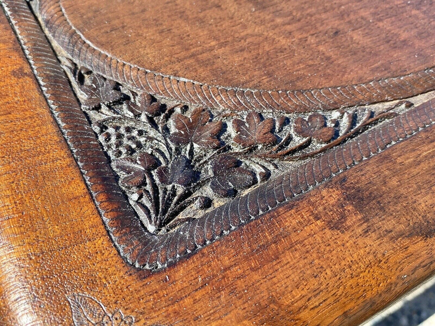 Vintage Fiddleback Mahogany Footstool / Vanity Bench with Flower Carvings