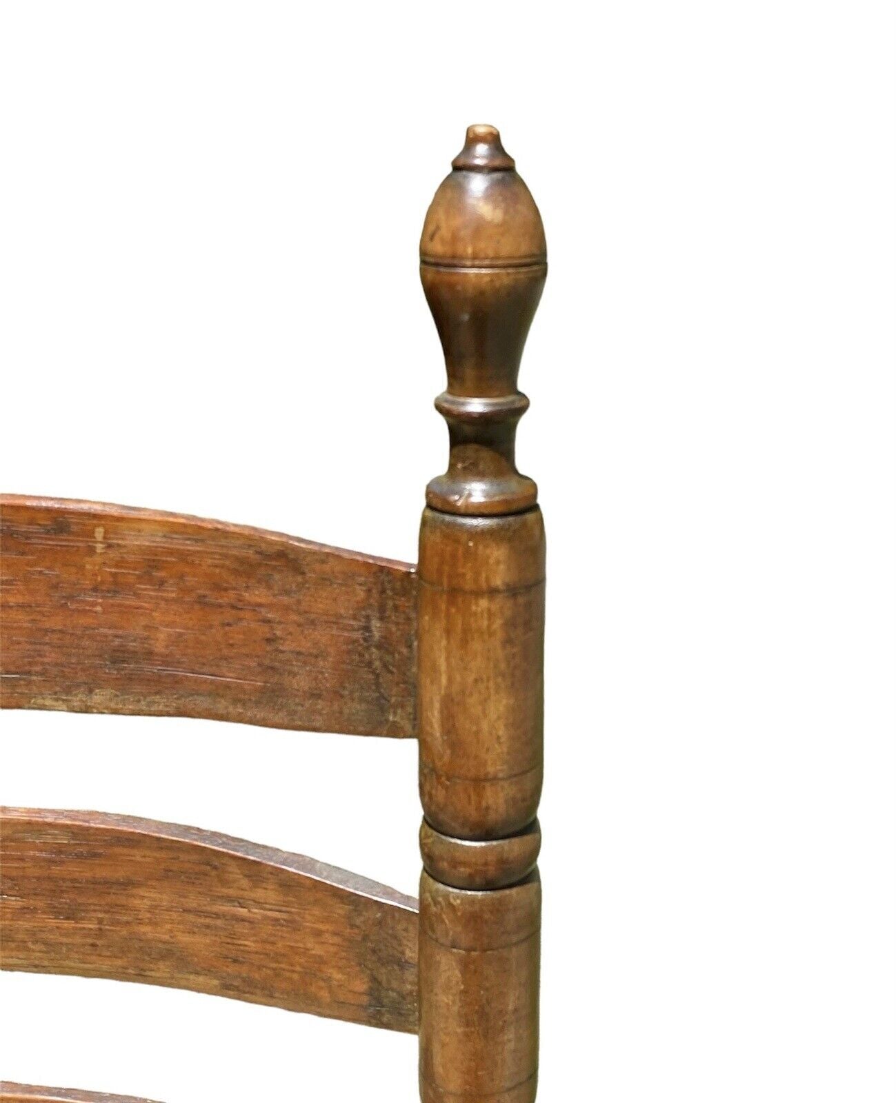 Early Queen Anne Period Walnut & Oak Ladderback Great Chair With Ram's Head Arms