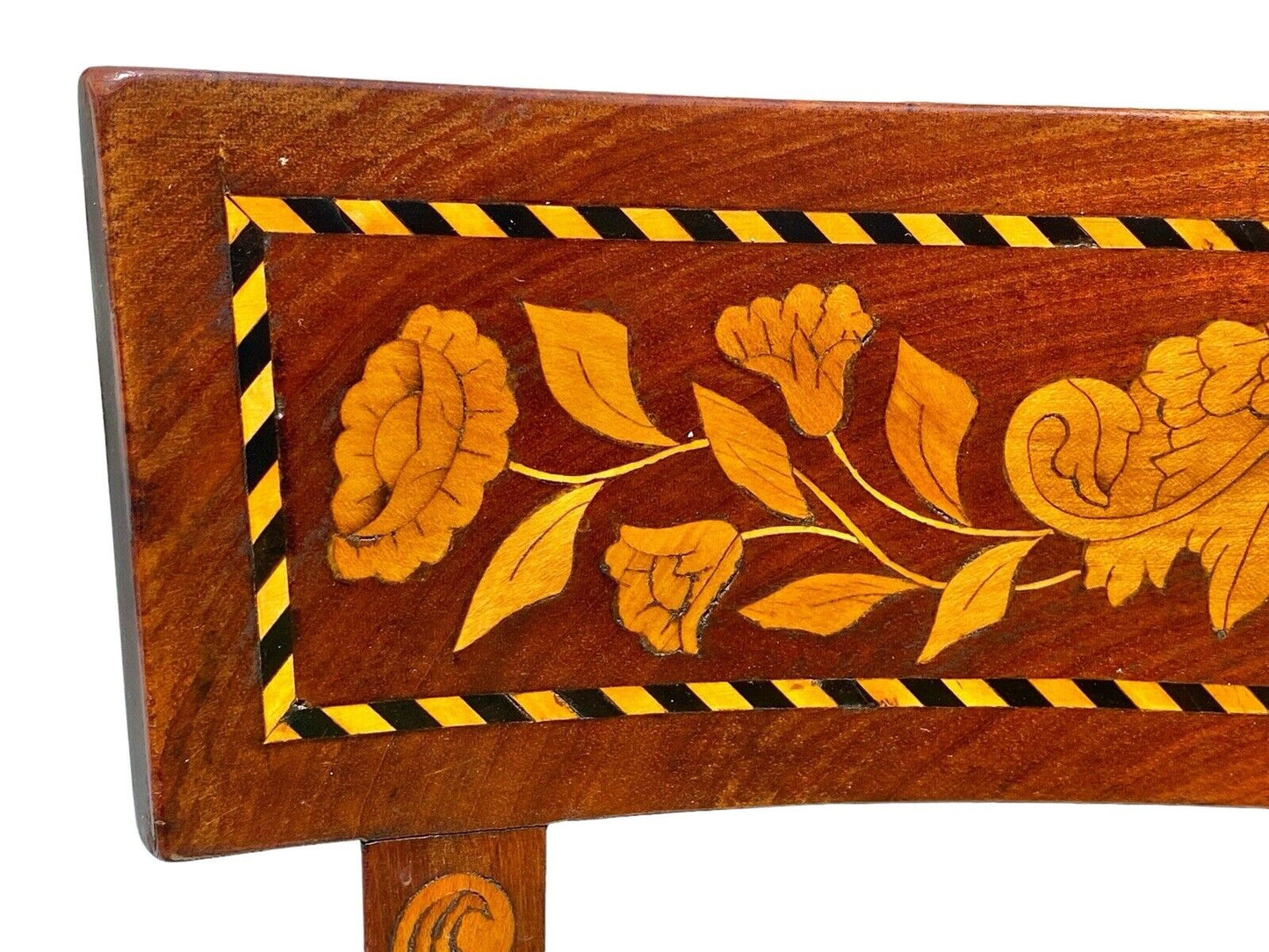 Antique Mahogany Side Chair with Floral Marquetry Inlay