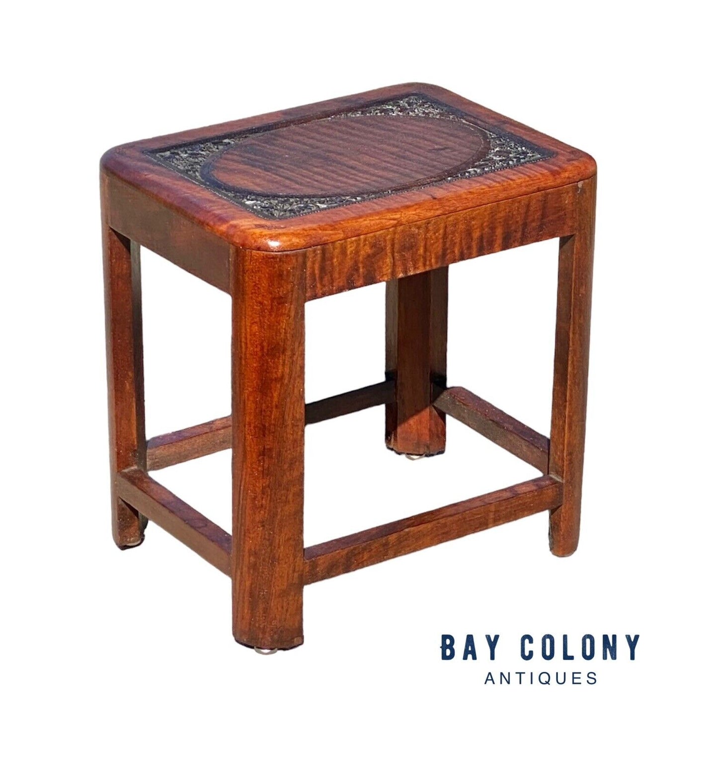 Vintage Fiddleback Mahogany Footstool / Vanity Bench with Flower Carvings