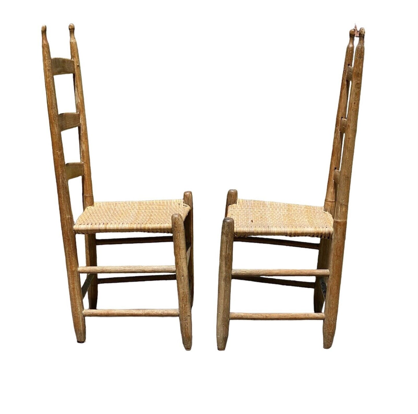 Pair of 19th Century Antique Southern Ladderback Side Chairs -splint Woven Seats