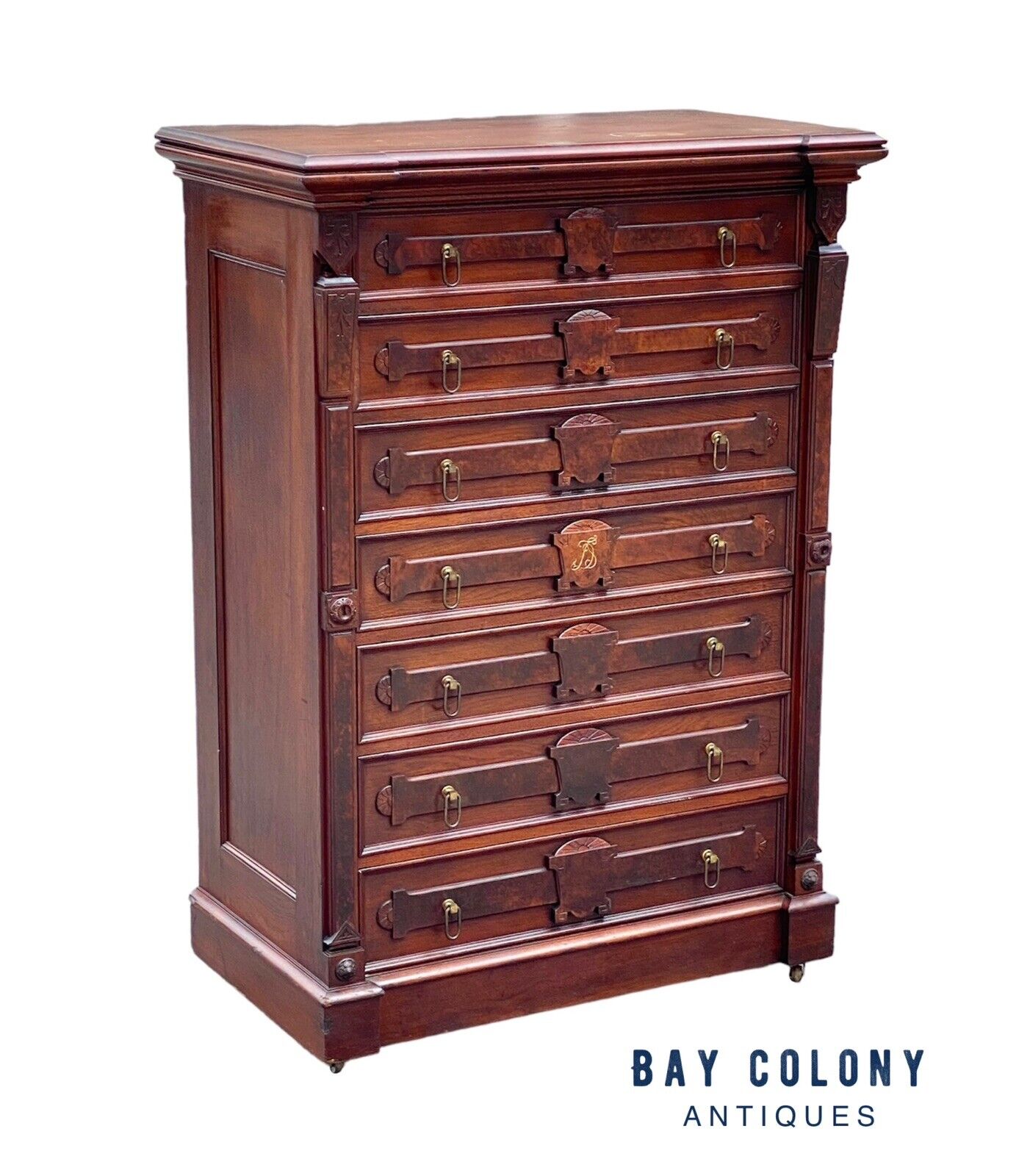Antique Victorian Lockside Chest of Drawers with Fall Front Desk Section