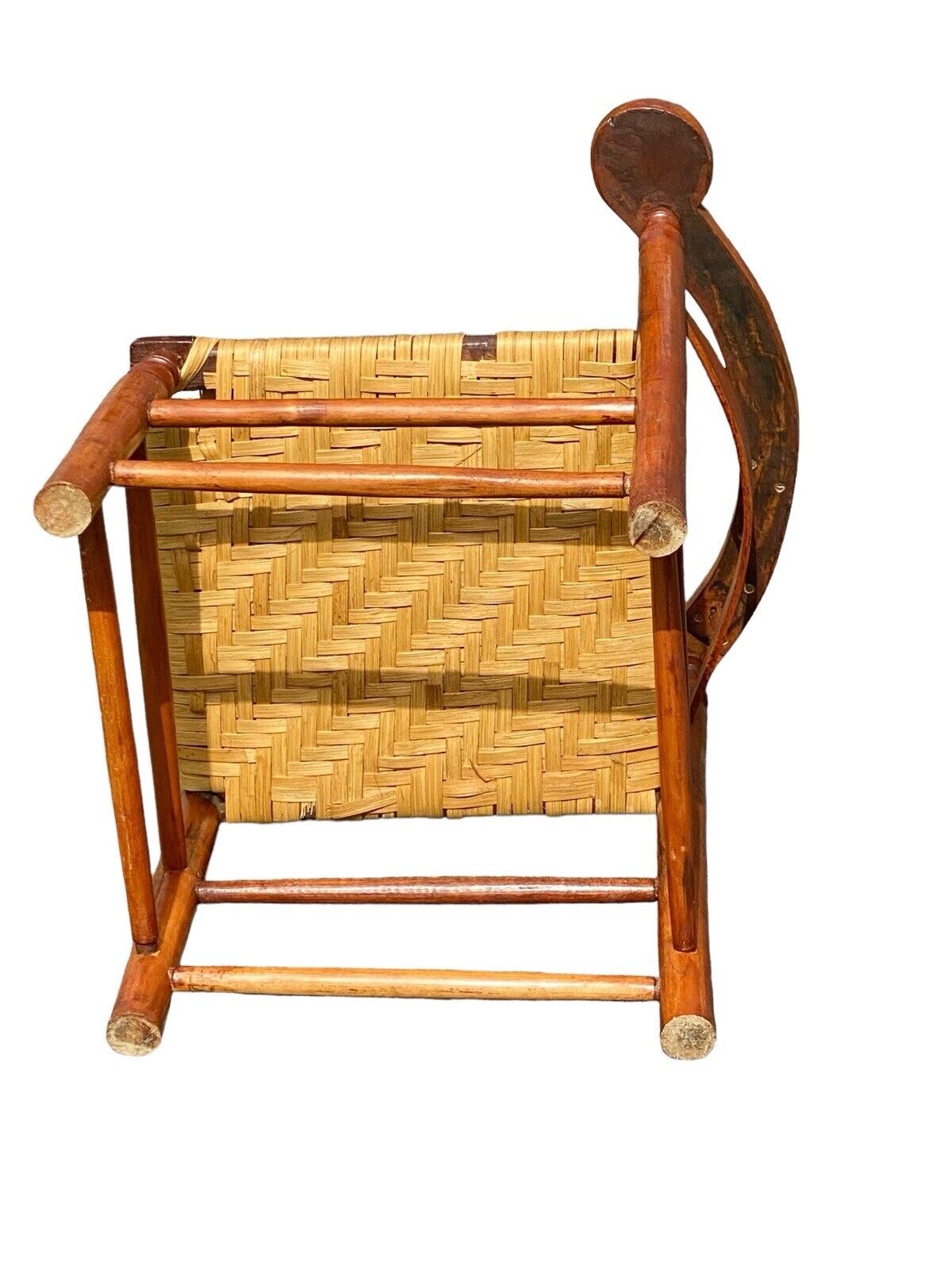 Antique Tiger Maple Corner Chair / Roundabout Chair w Splint Seat