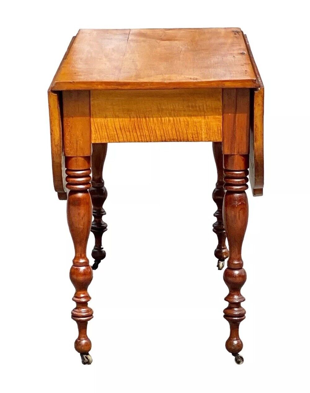Late 18th Century Antique Federal Tiger Maple & Cherry Dropleaf Dining Table