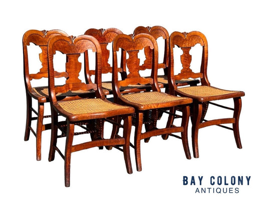 Set of Six Antique Federal Period Bird's Eye & Tiger Maple Country Dining Chairs