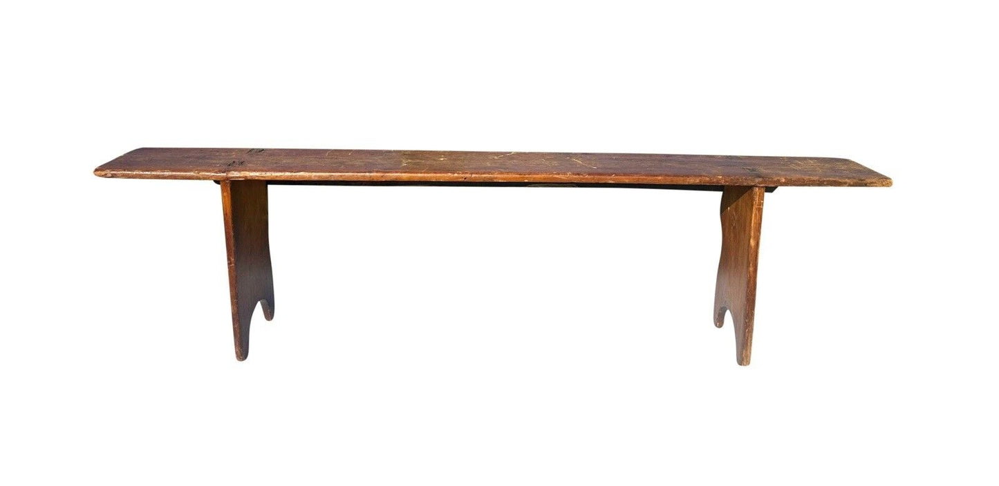 Antique Primitive Pine Nantucket Meetinghouse Bench With Half Moon Cutout Ends