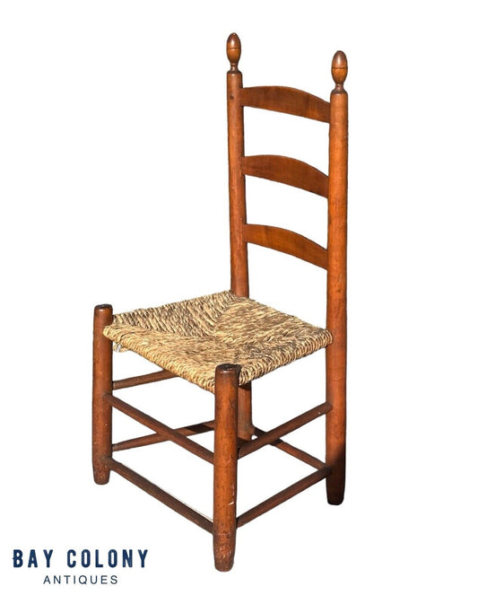 Antique 19th Century New England Ladderback Side Chair With Lemon Top Finials