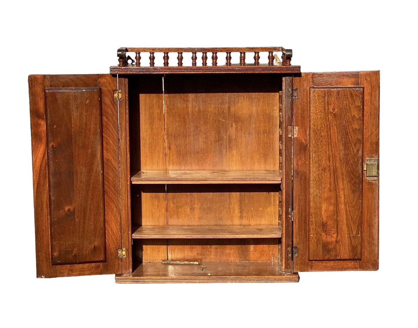 Antique Victorian Walnut Double Door Hanging Cabinet / Medicine Cabinet