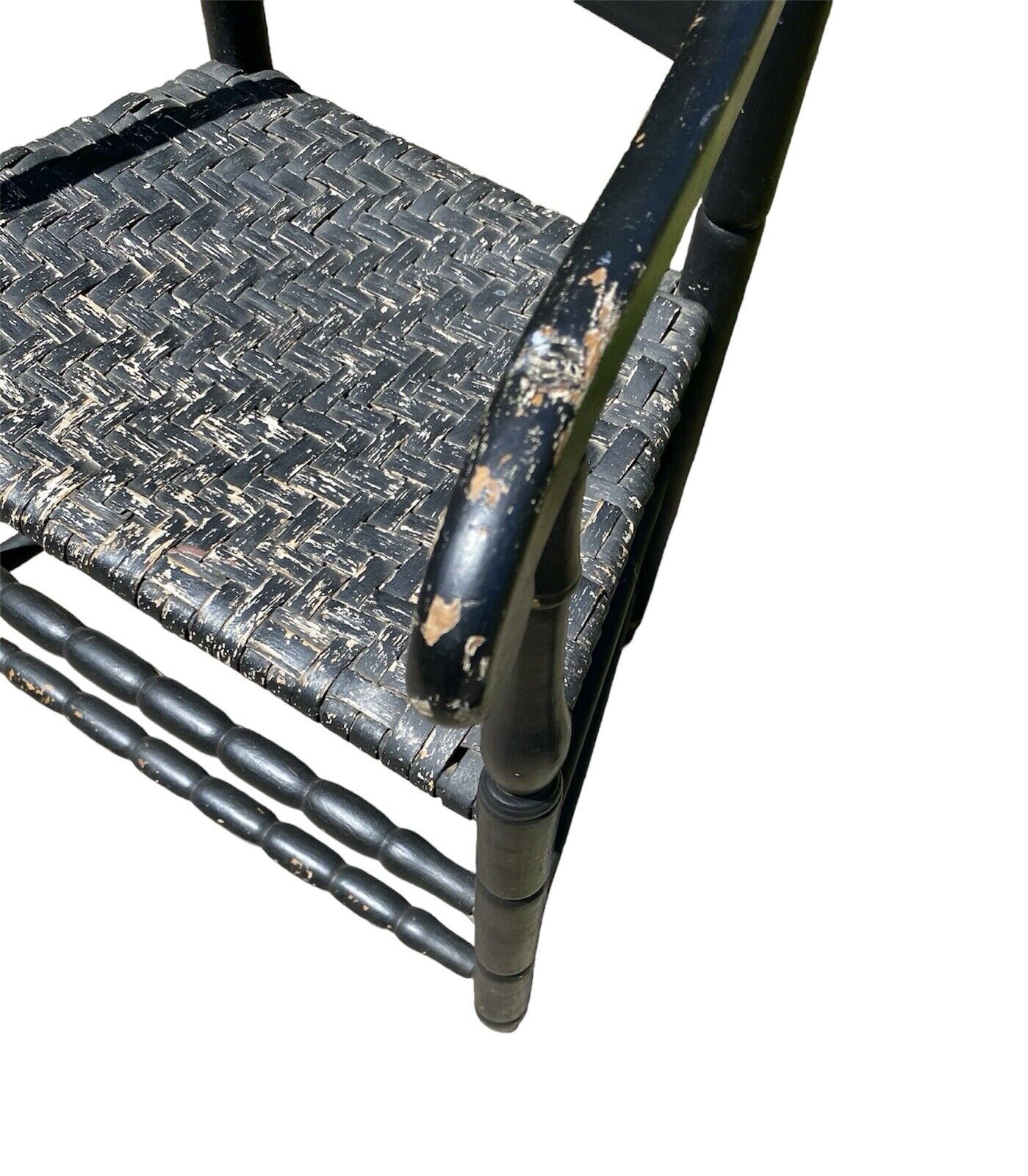 18th Century Antique Queen Anne Ladderback Chair in Black With Ram's Head Arms