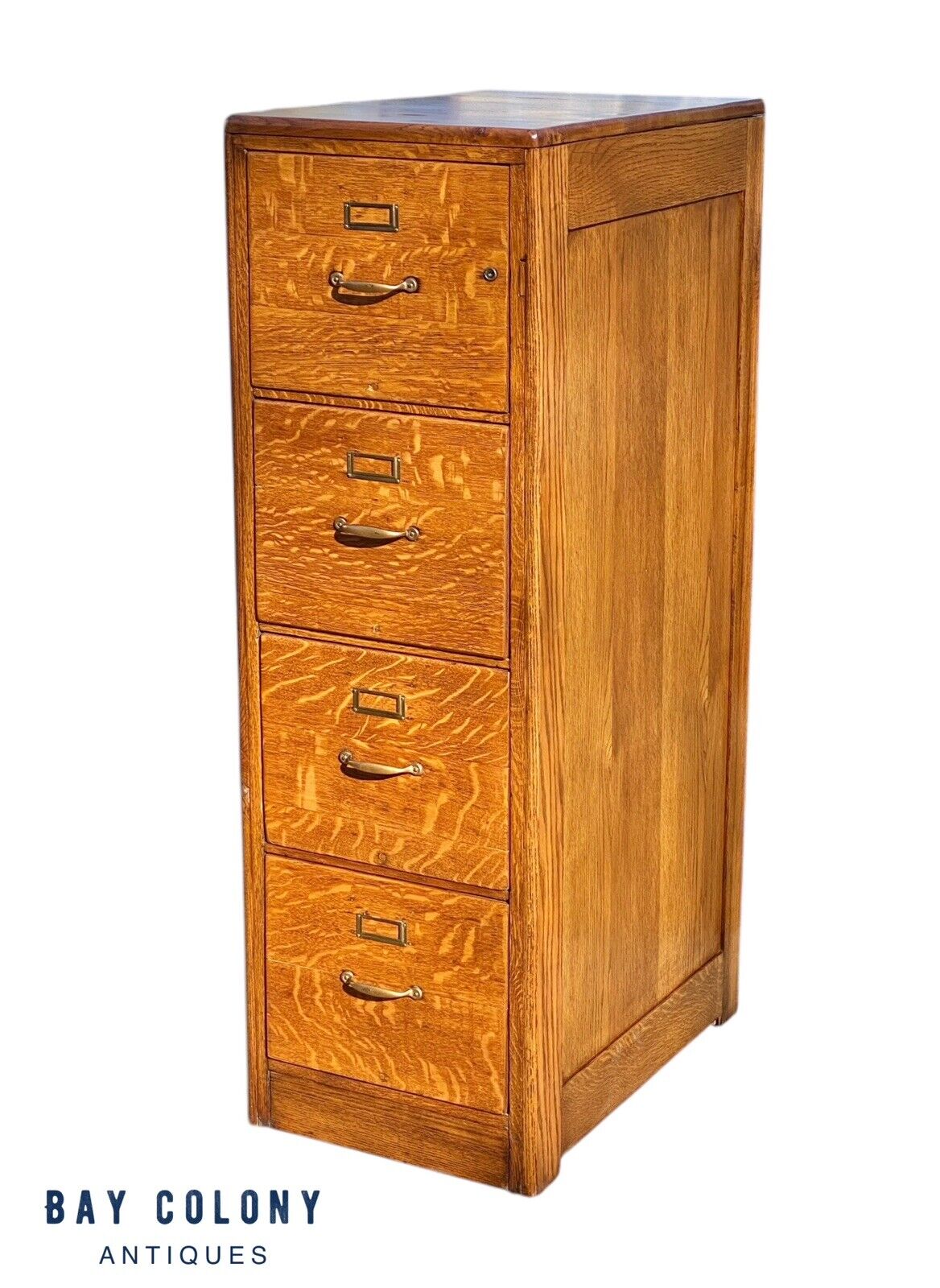 Antique Amberg Tiger Oak 4 Drawer Wood File Cabinet