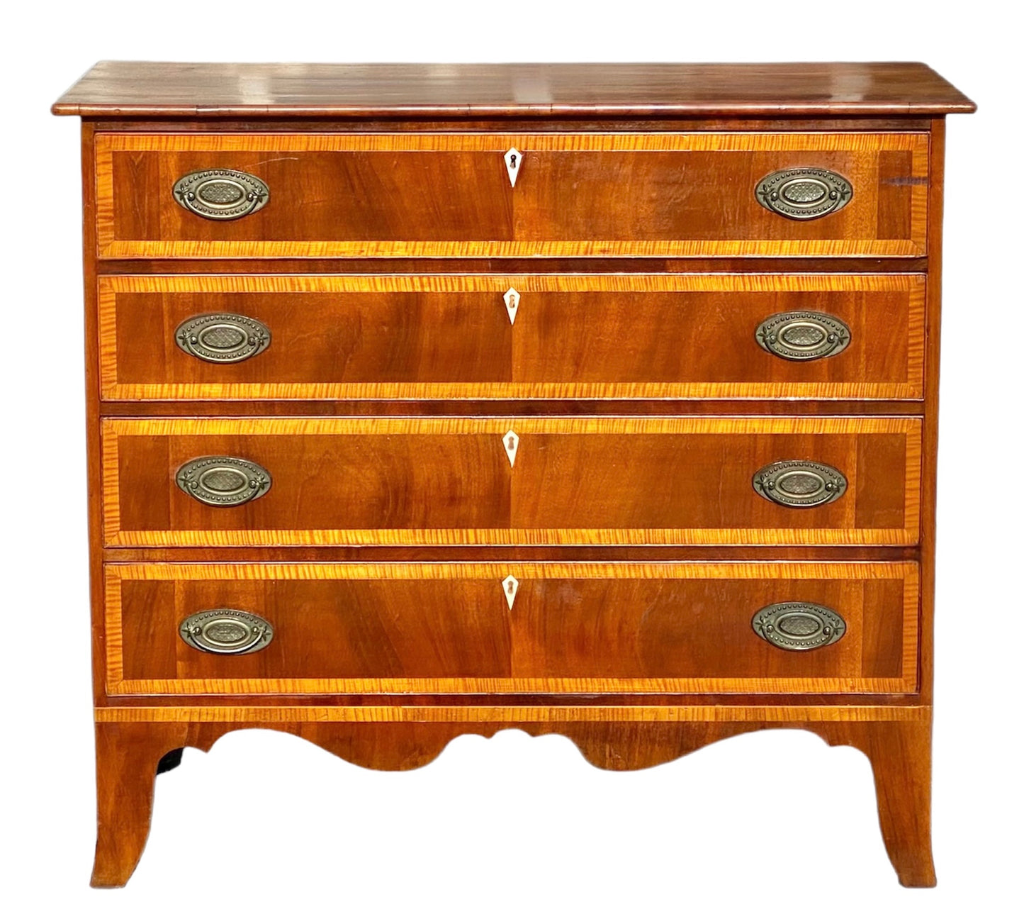 Antique Cherry & Tiger Maple Hepplewhite Chest of Drawers - Spooner & Fitts