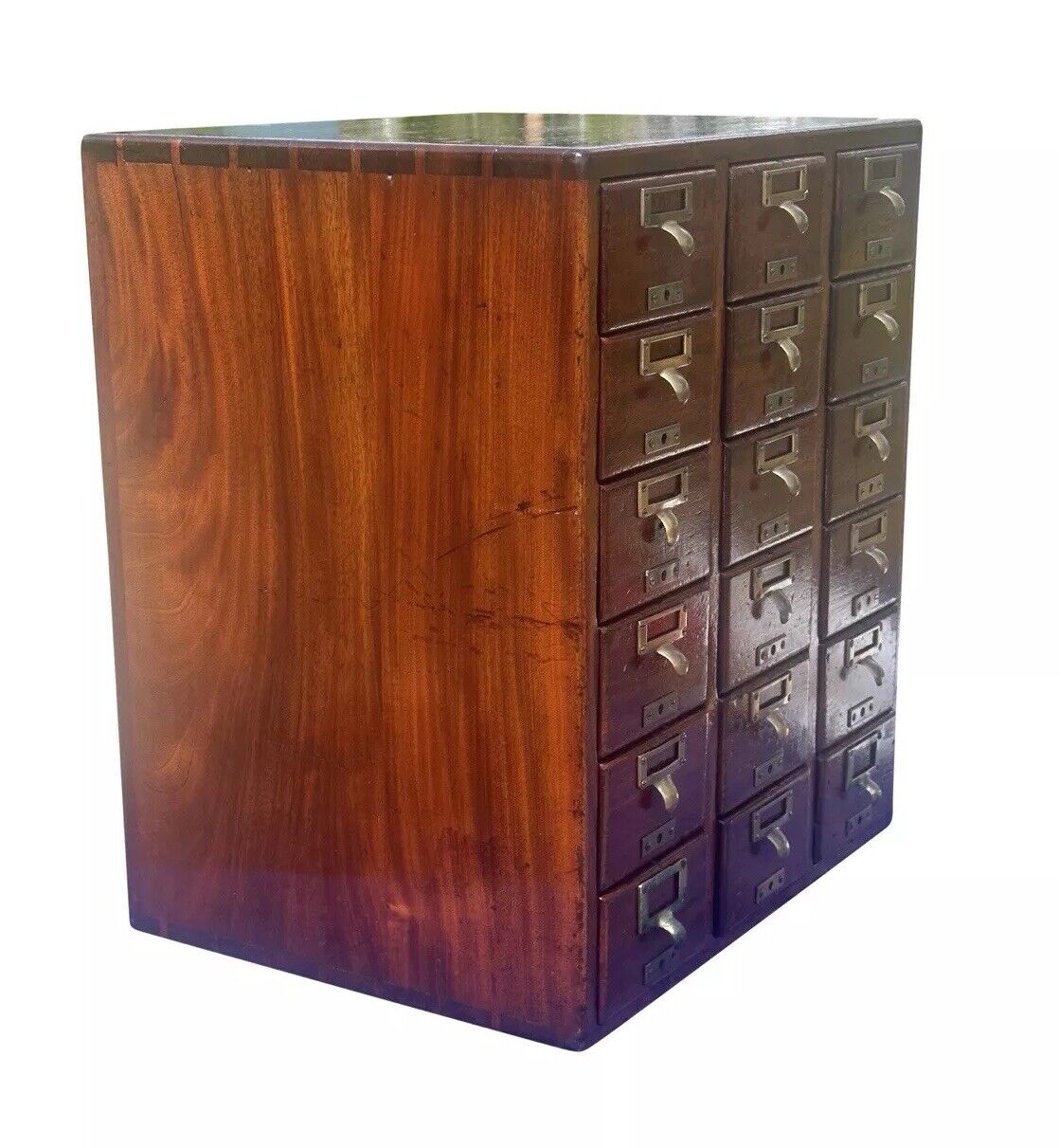 Antique Arts & Crafts Mahogany 18 Drawer Index File Cabinet With Brass Hardware - Bay Colony Antiques Business & Industrial:Office:Office Furniture:Filing Cabinets