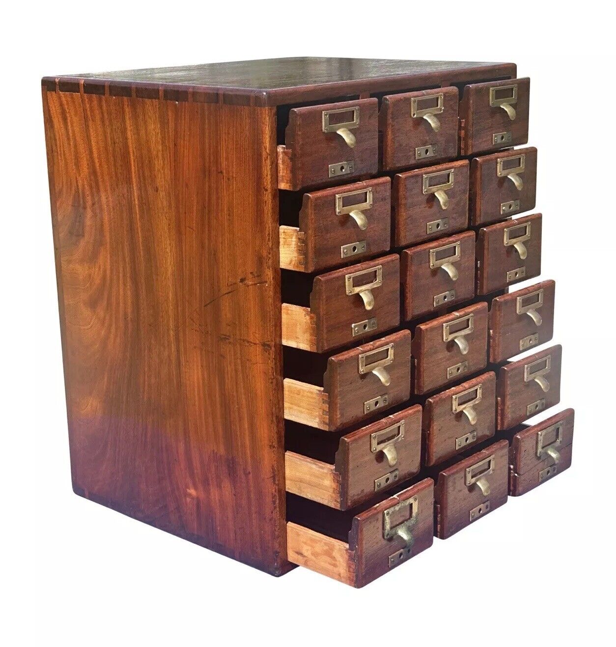 Antique Arts & Crafts Mahogany 18 Drawer Index File Cabinet With Brass Hardware - Bay Colony Antiques Business & Industrial:Office:Office Furniture:Filing Cabinets
