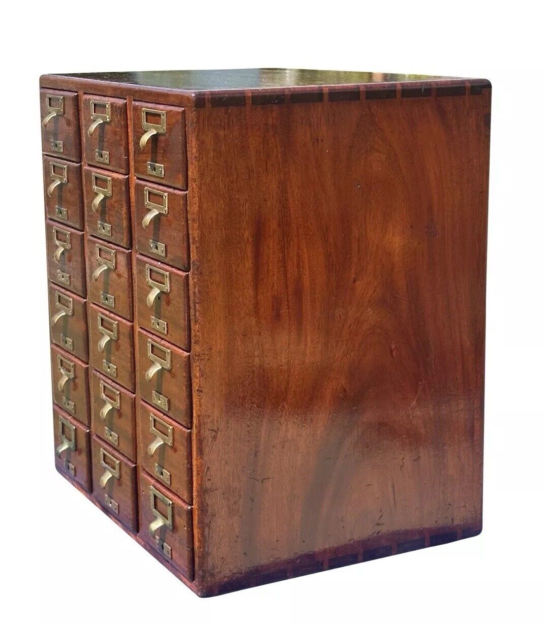 Antique Arts & Crafts Mahogany 18 Drawer Index File Cabinet With Brass Hardware - Bay Colony Antiques Business & Industrial:Office:Office Furniture:Filing Cabinets