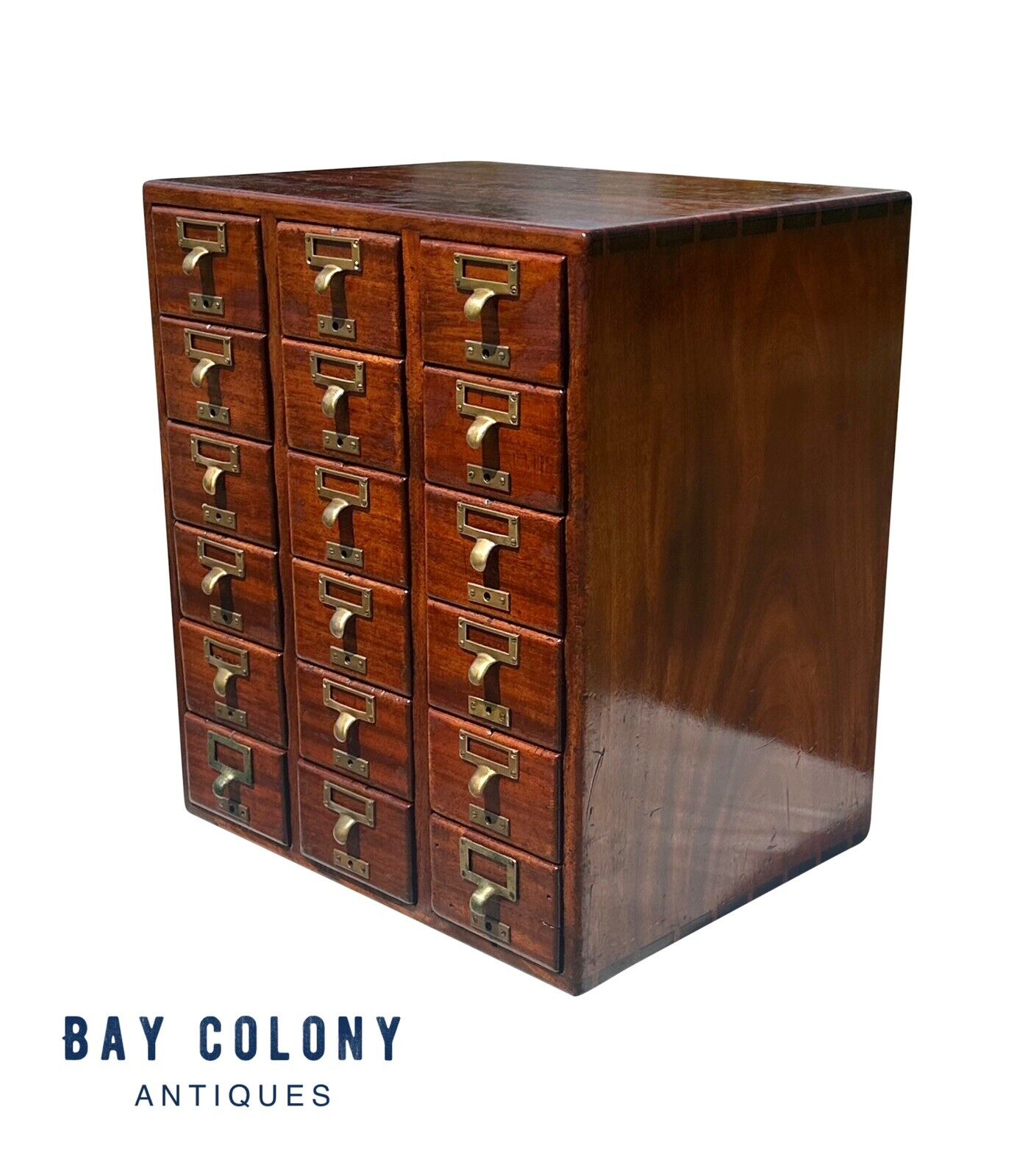 Antique Arts & Crafts Mahogany 18 Drawer Index File Cabinet With Brass Hardware - Bay Colony Antiques Business & Industrial:Office:Office Furniture:Filing Cabinets