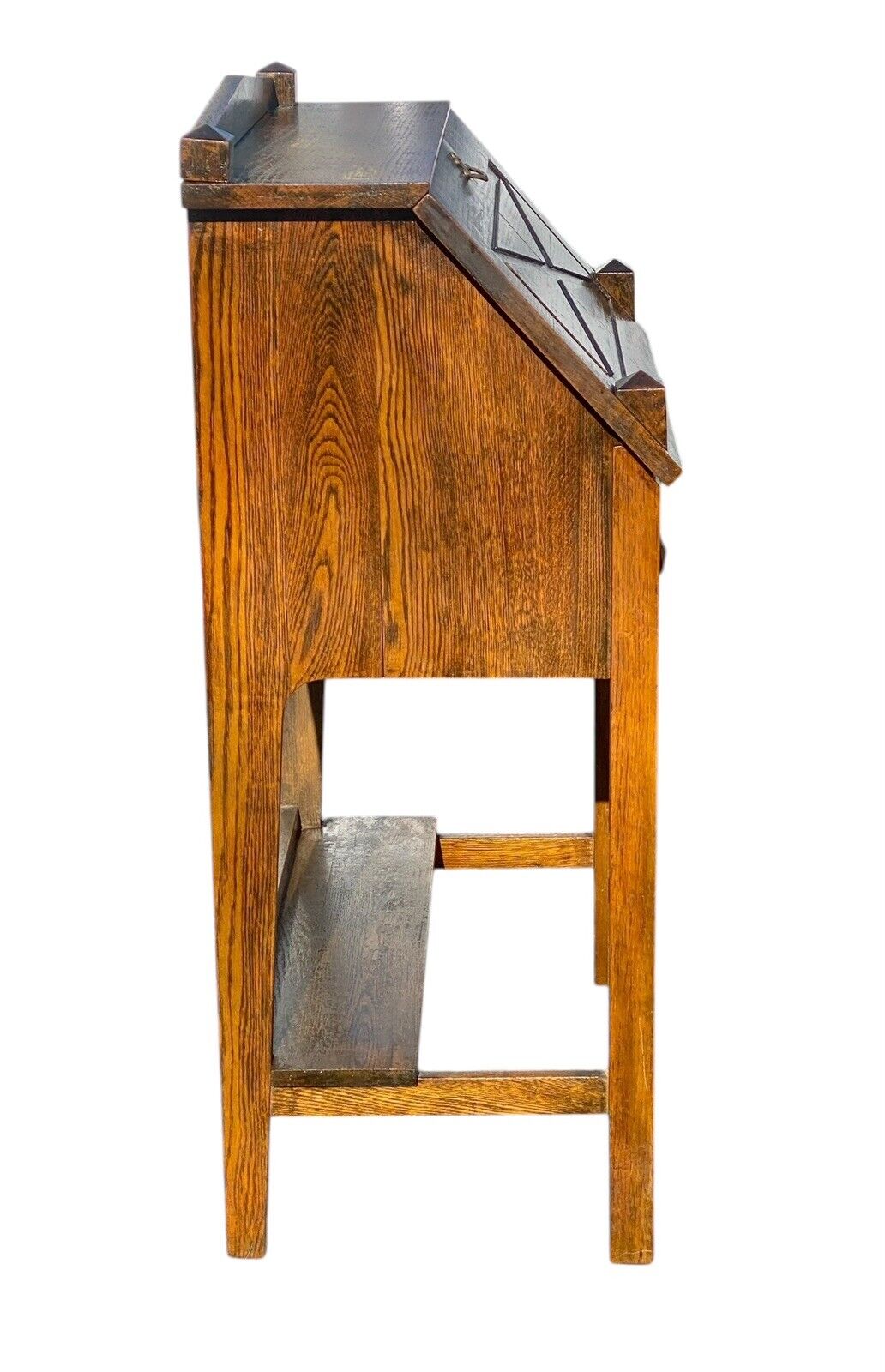 Antique Arts & Crafts Mission Oak Slant Lid Desk or Dry Bar With Twin Obelisks - Bay Colony Antiques Antiques:Furniture:Desks & Secretaries