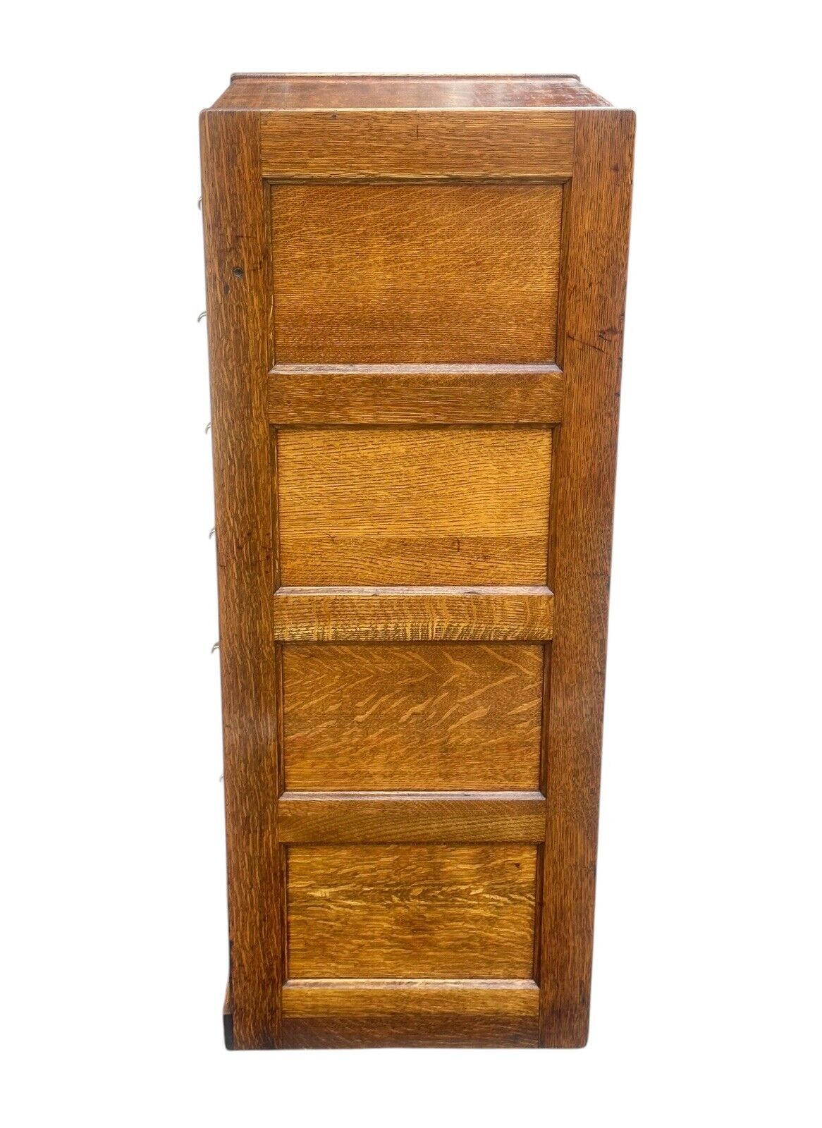 Antique Arts & Crafts Tiger Oak Raised Panel Fourteen Drawer Index File Cabinet - Bay Colony Antiques Antiques:Furniture:Cabinets & Cupboards