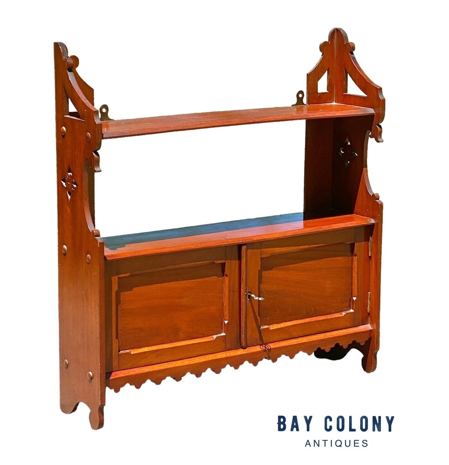 Antique Chippendale Style Mahogany Wall Cabinet or Cupboard With Display Shelves - Bay Colony Antiques Home & Garden:Furniture:Bookcases & Shelving