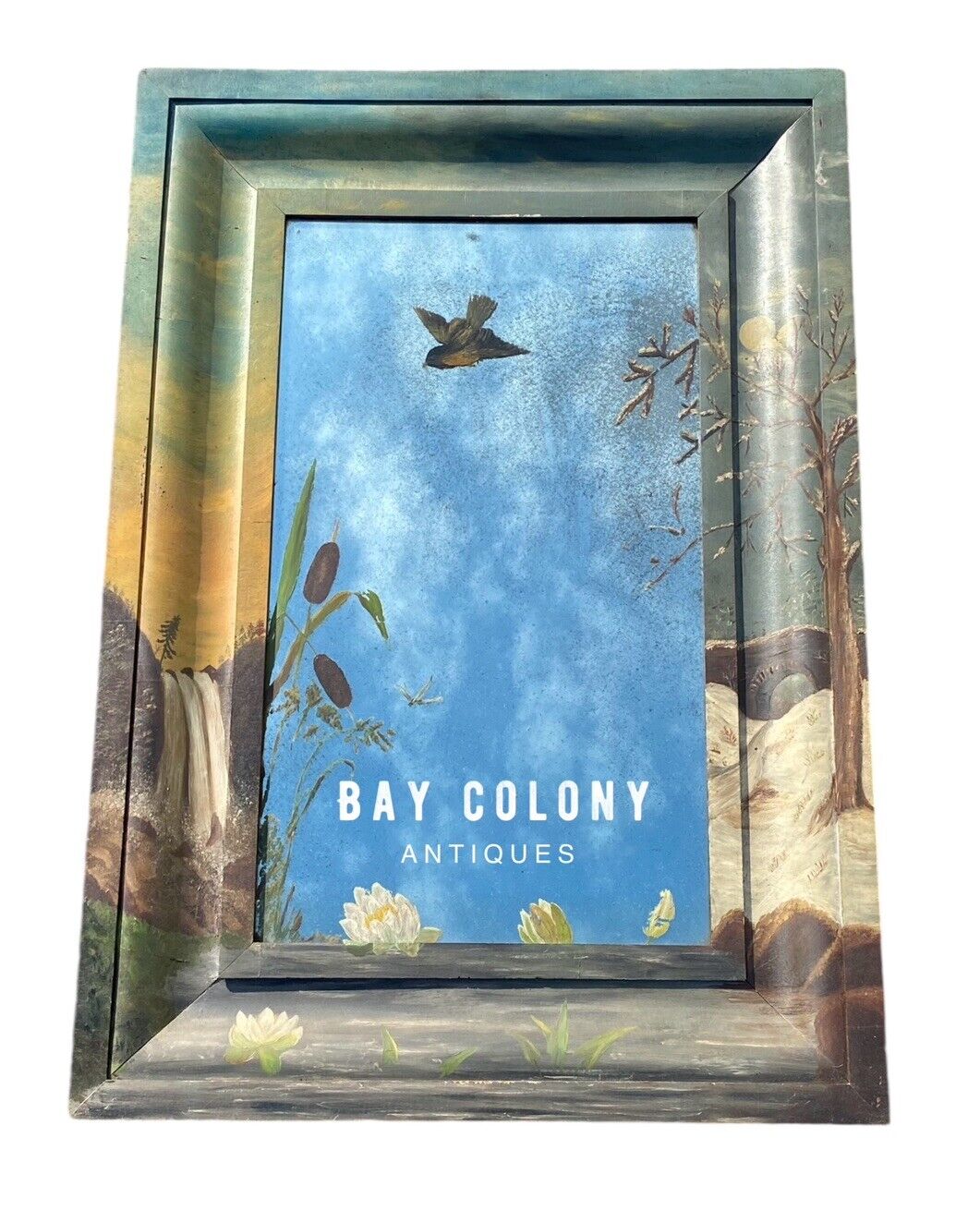Antique Empire Ogee Mirror with Hand Painted Scene Depicting Changing of Seasons - Bay Colony Antiques Antiques:Furniture:Mirrors