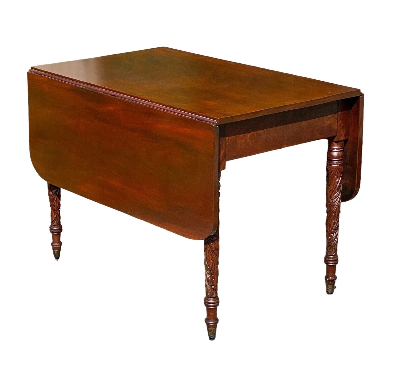 Antique Mahogany Drop Leaf Table with Acanthus Carved Legs - NYC CA 1810 - Bay Colony Antiques Antiques:Furniture:Tables