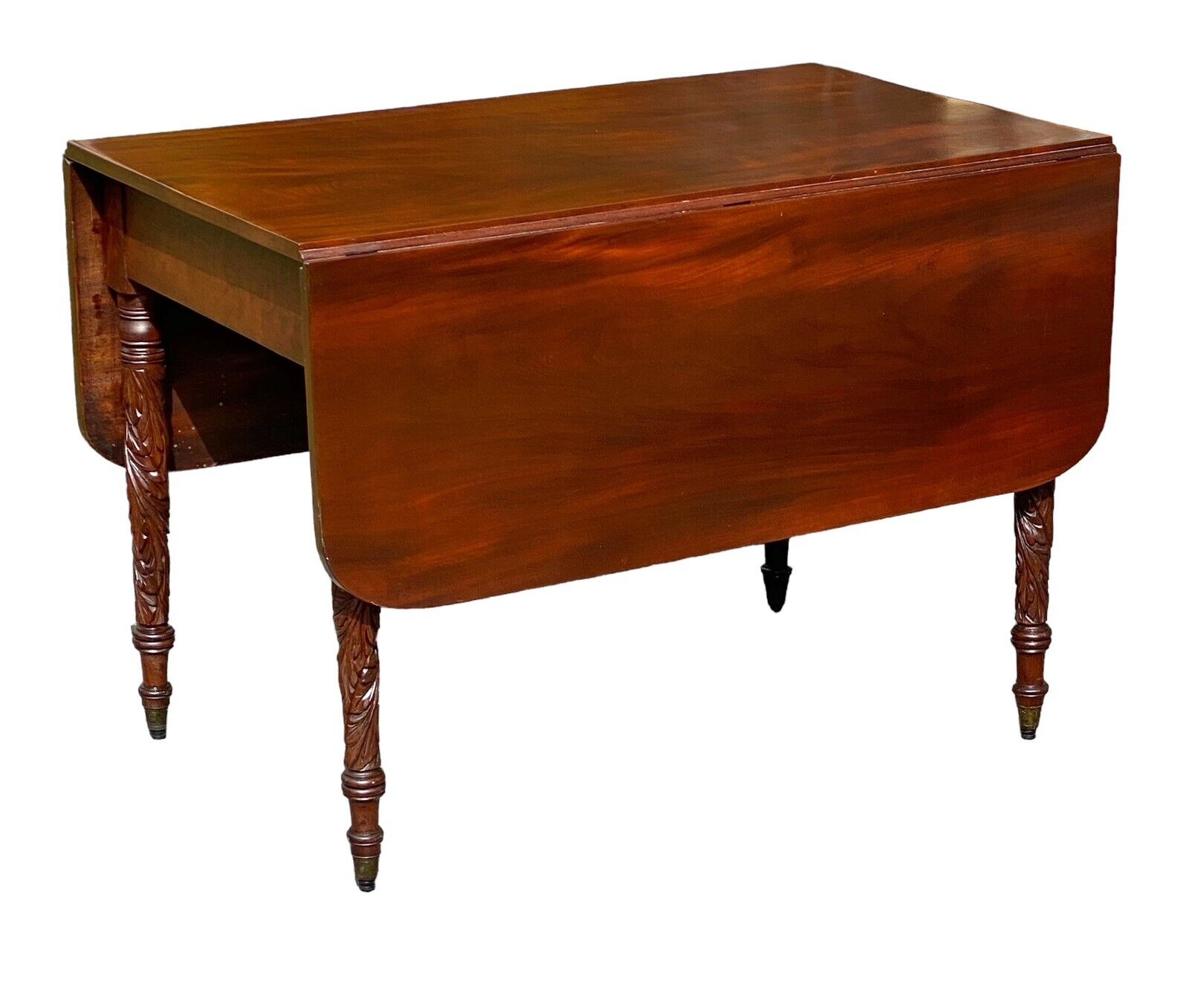 Antique Mahogany Drop Leaf Table with Acanthus Carved Legs - NYC CA 1810 - Bay Colony Antiques Antiques:Furniture:Tables