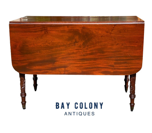 Antique Mahogany Drop Leaf Table with Acanthus Carved Legs - NYC CA 1810 - Bay Colony Antiques Antiques:Furniture:Tables