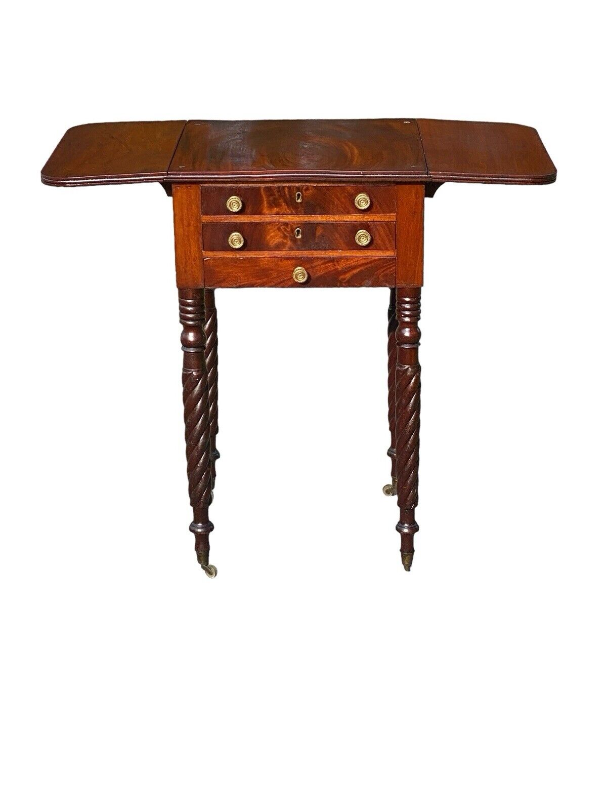 Antique Massachusetts 3 Drawer Dropleaf Worktable With Rope Carved Legs - Bay Colony Antiques Antiques:Furniture:Tables